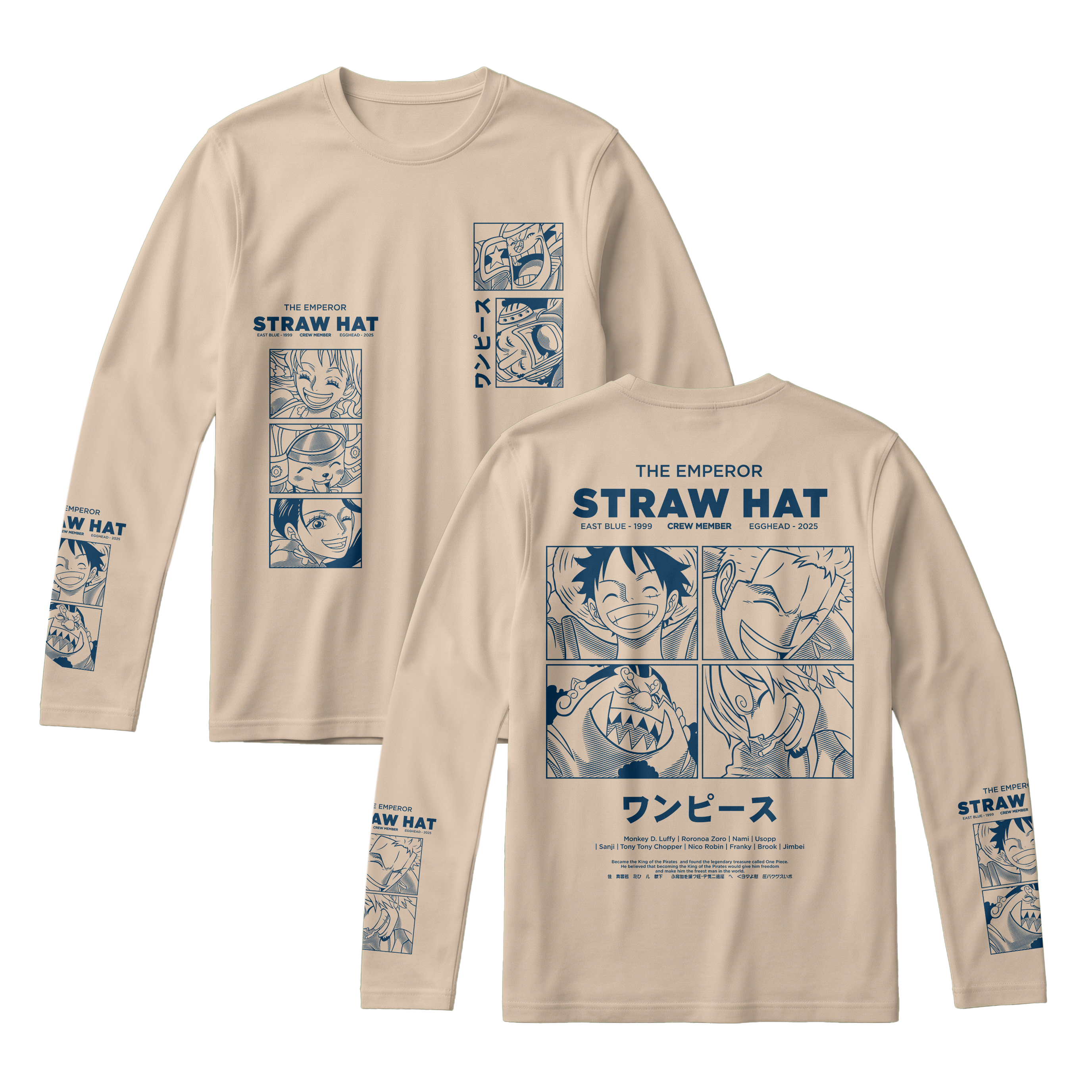 Anime One Piece Emperor Straw Hat Crew Long Sleeve Tee - RZM014