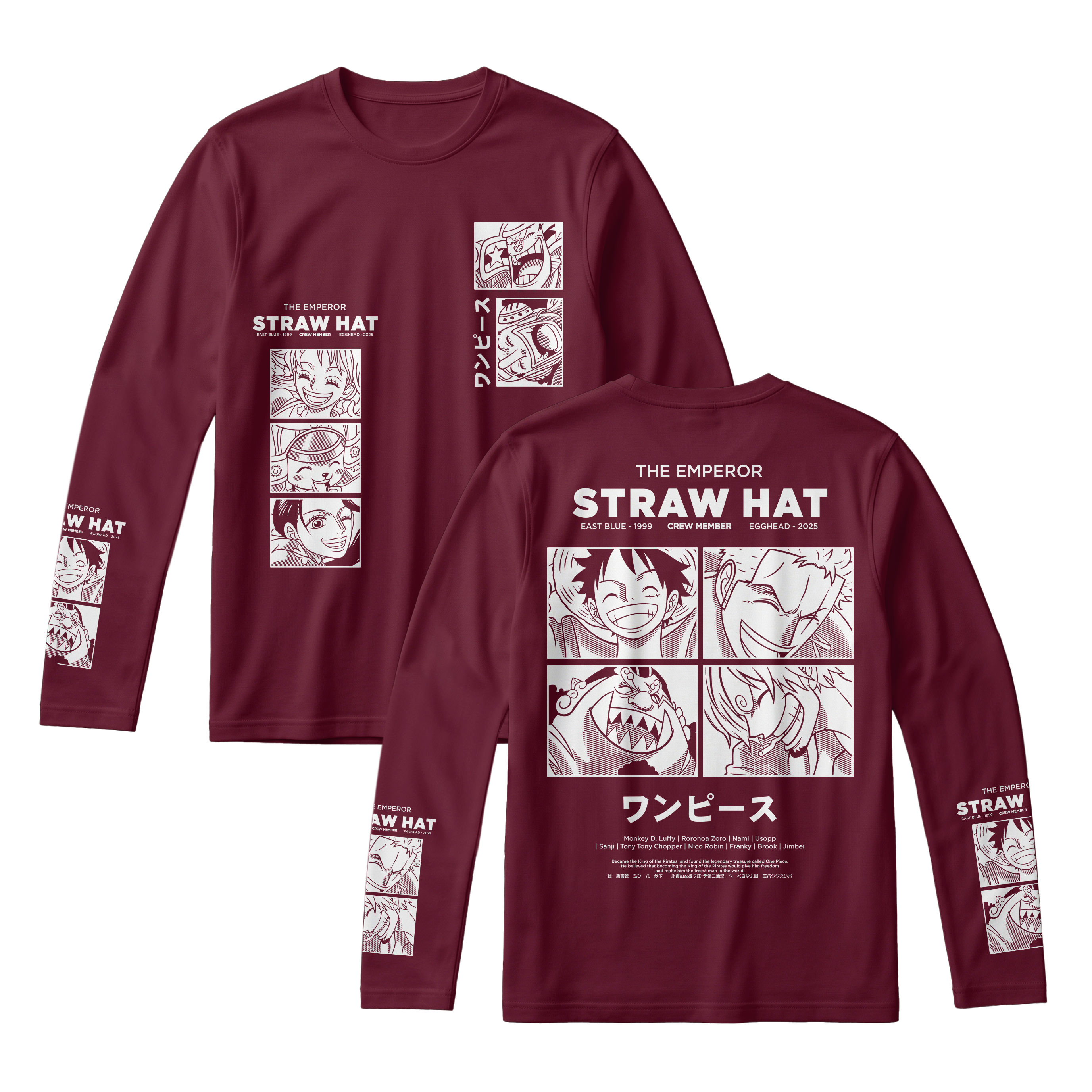 Anime One Piece Emperor Straw Hat Crew Long Sleeve Tee - RZM014