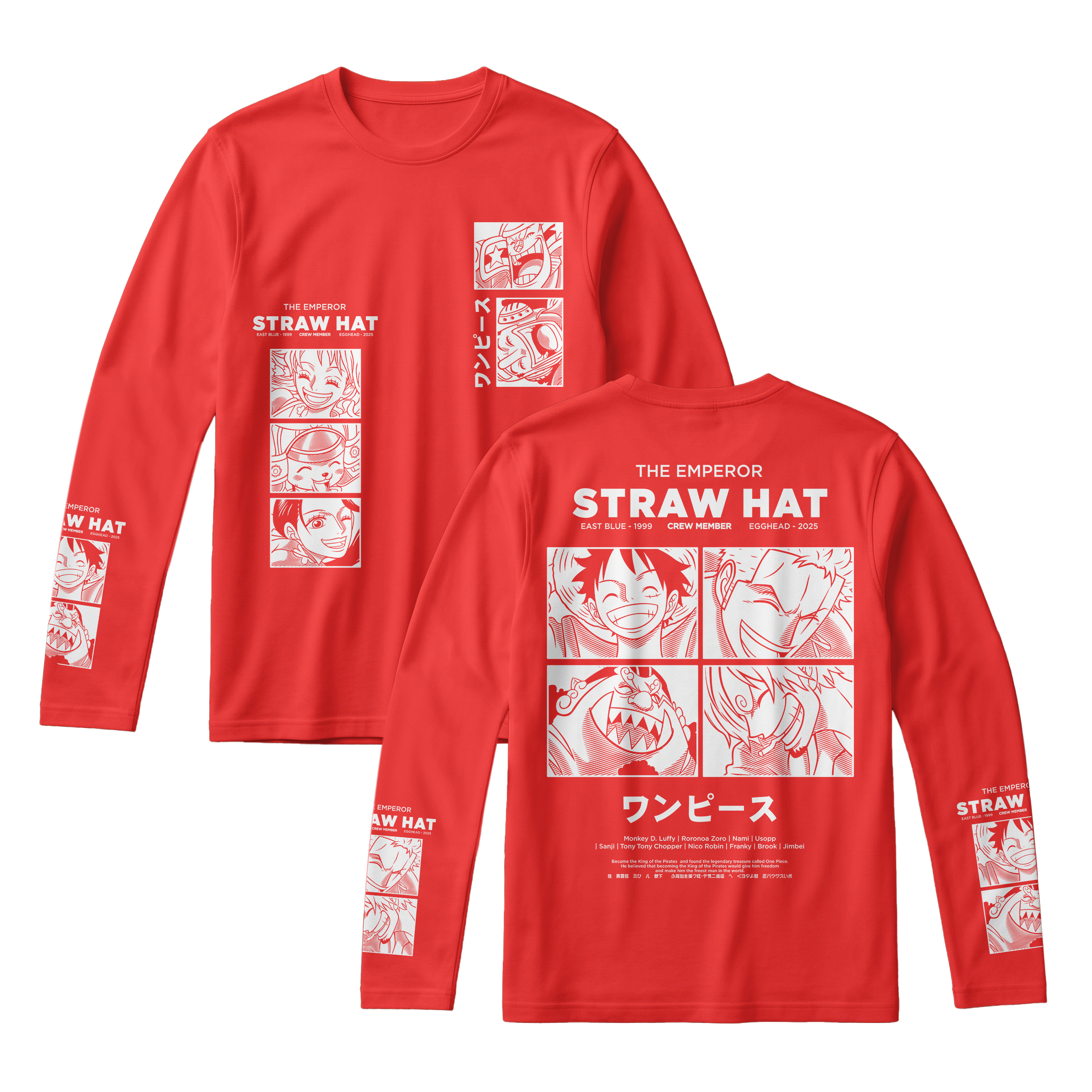 Anime One Piece Emperor Straw Hat Crew Long Sleeve Tee - RZM014
