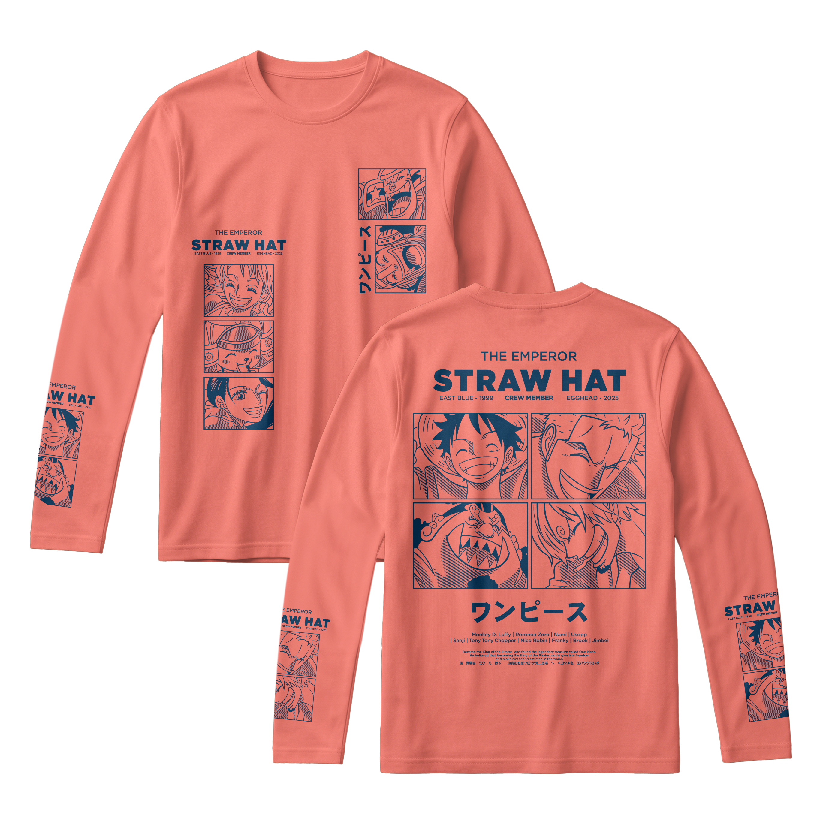 Anime One Piece Emperor Straw Hat Crew Long Sleeve Tee - RZM014