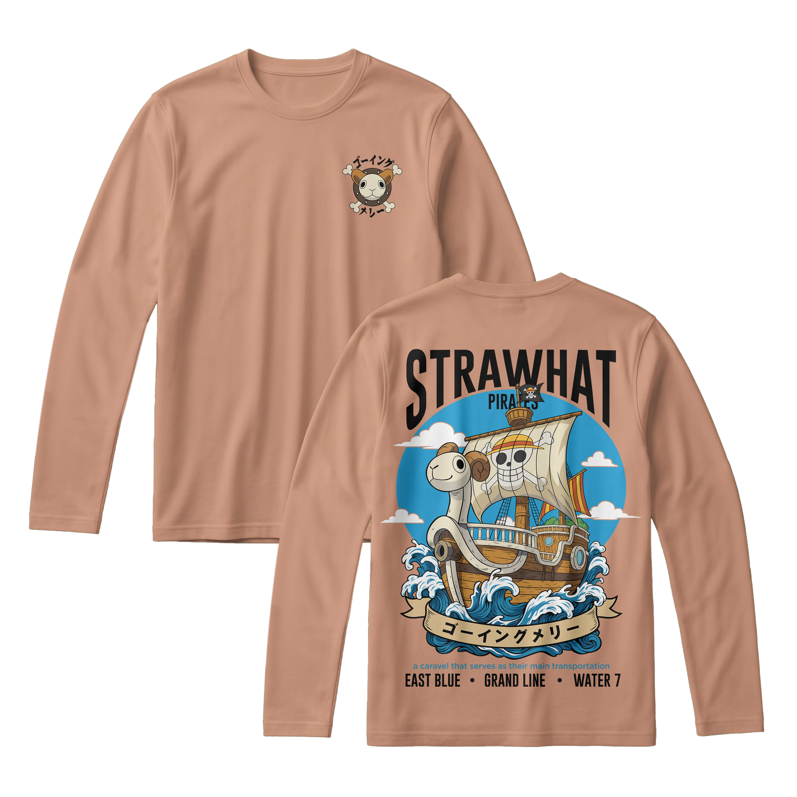 Anime One Piece Straw Hat Pirates Thousand Sunny Journey Long Sleeve Tee - RZM017