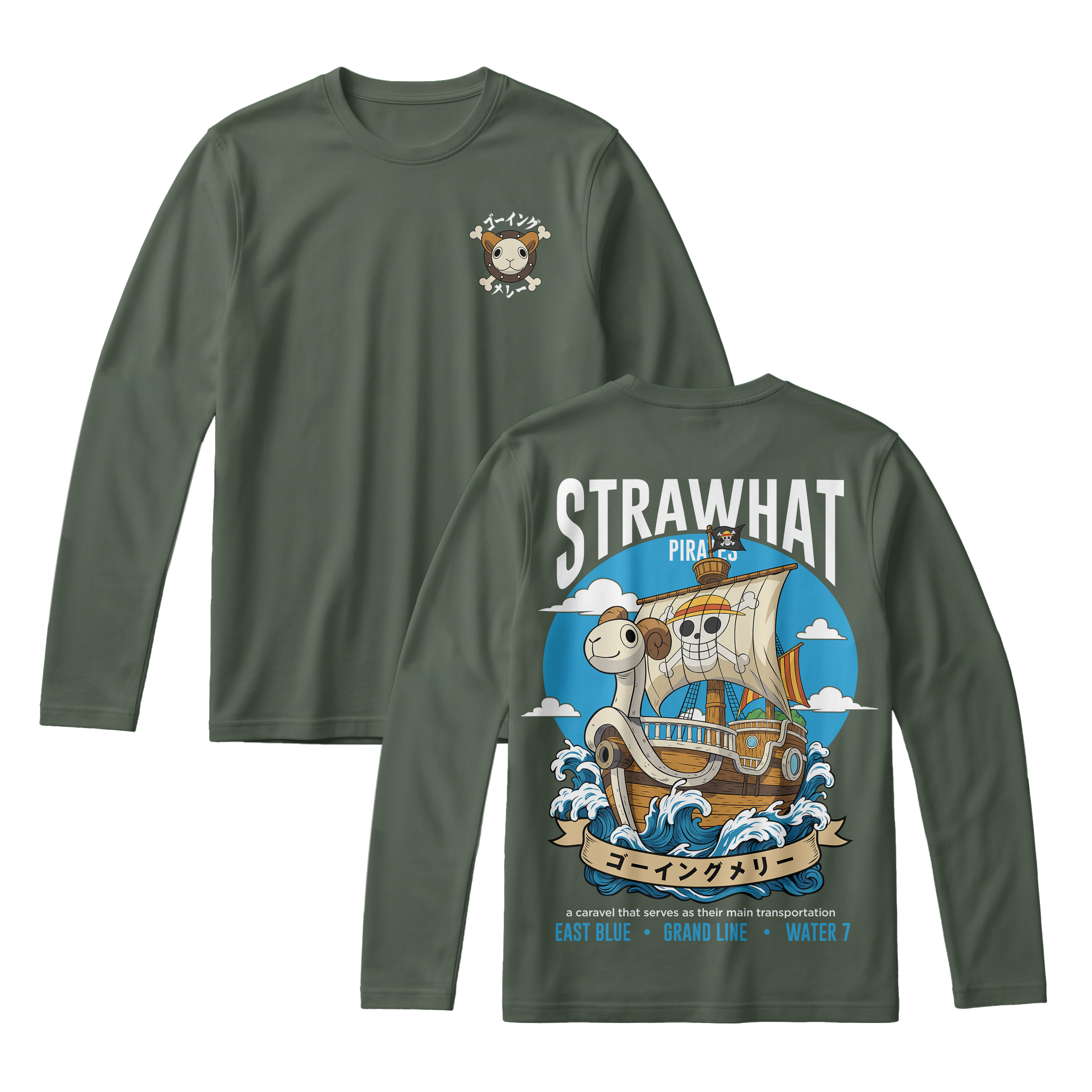 Anime One Piece Straw Hat Pirates Thousand Sunny Journey Long Sleeve Tee - RZM017