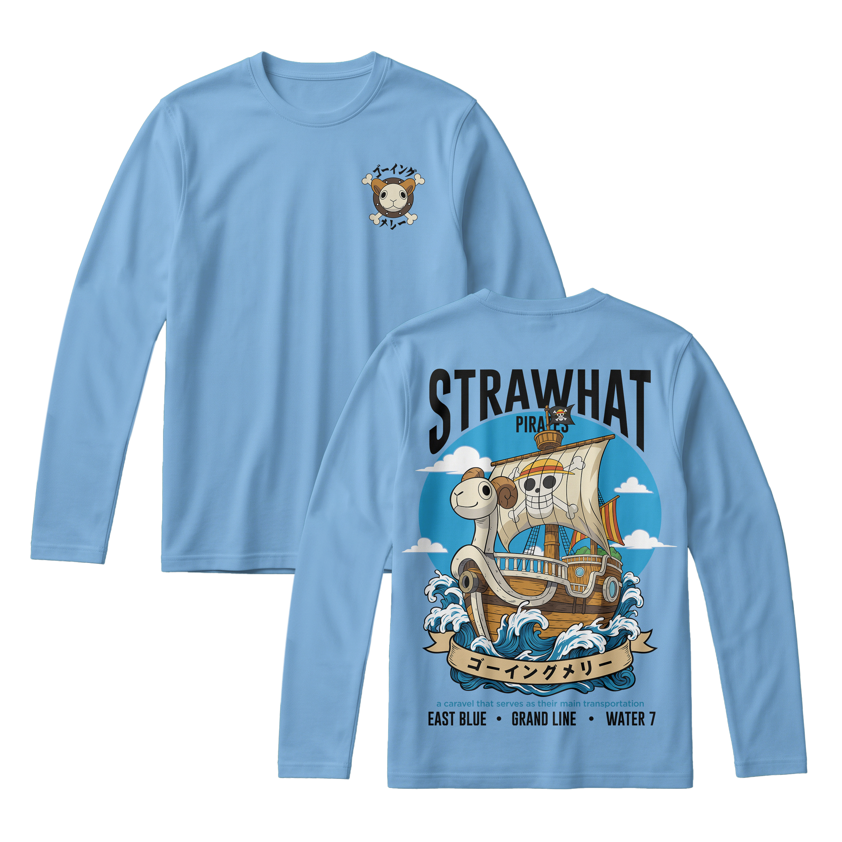 Anime One Piece Straw Hat Pirates Thousand Sunny Journey Long Sleeve Tee - RZM017