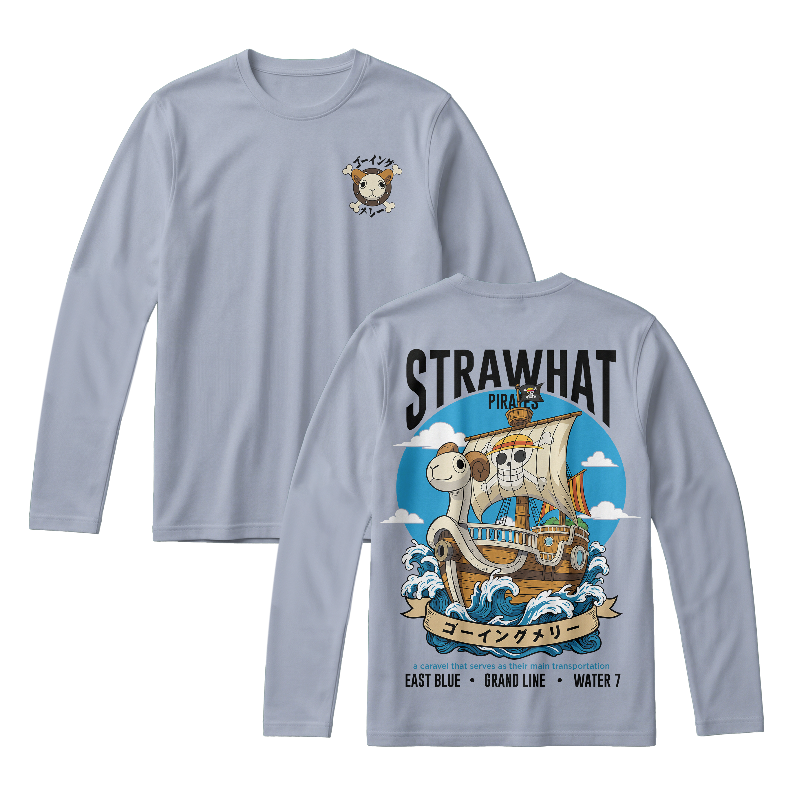 Anime One Piece Straw Hat Pirates Thousand Sunny Journey Long Sleeve Tee - RZM017