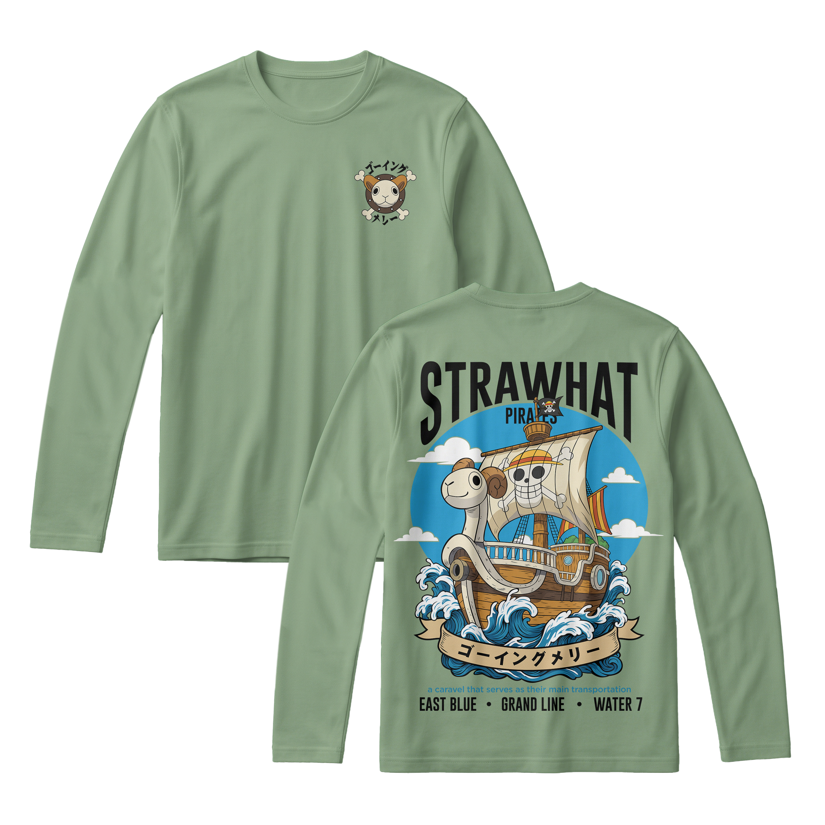 Anime One Piece Straw Hat Pirates Thousand Sunny Journey Long Sleeve Tee - RZM017