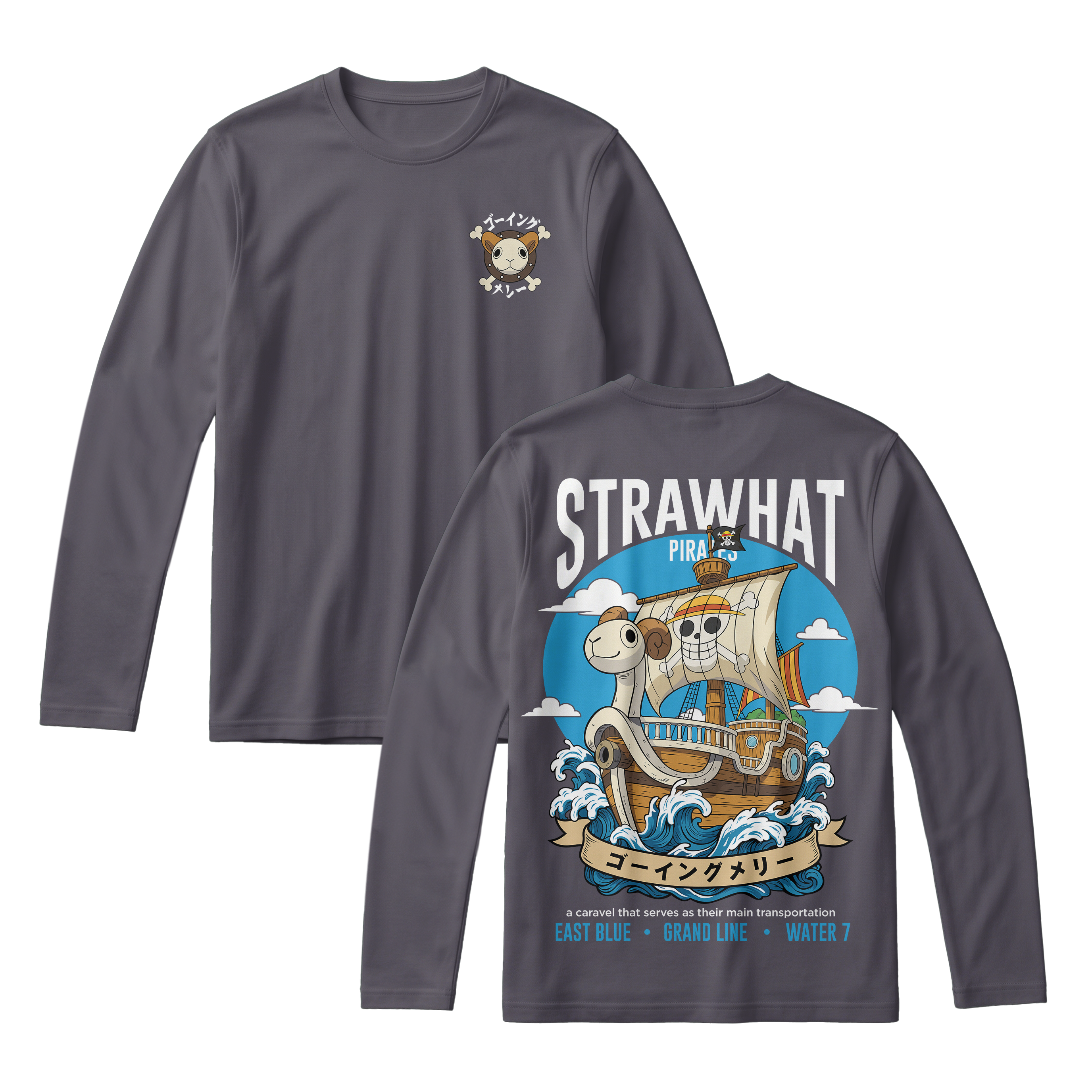 Anime One Piece Straw Hat Pirates Thousand Sunny Journey Long Sleeve Tee - RZM017
