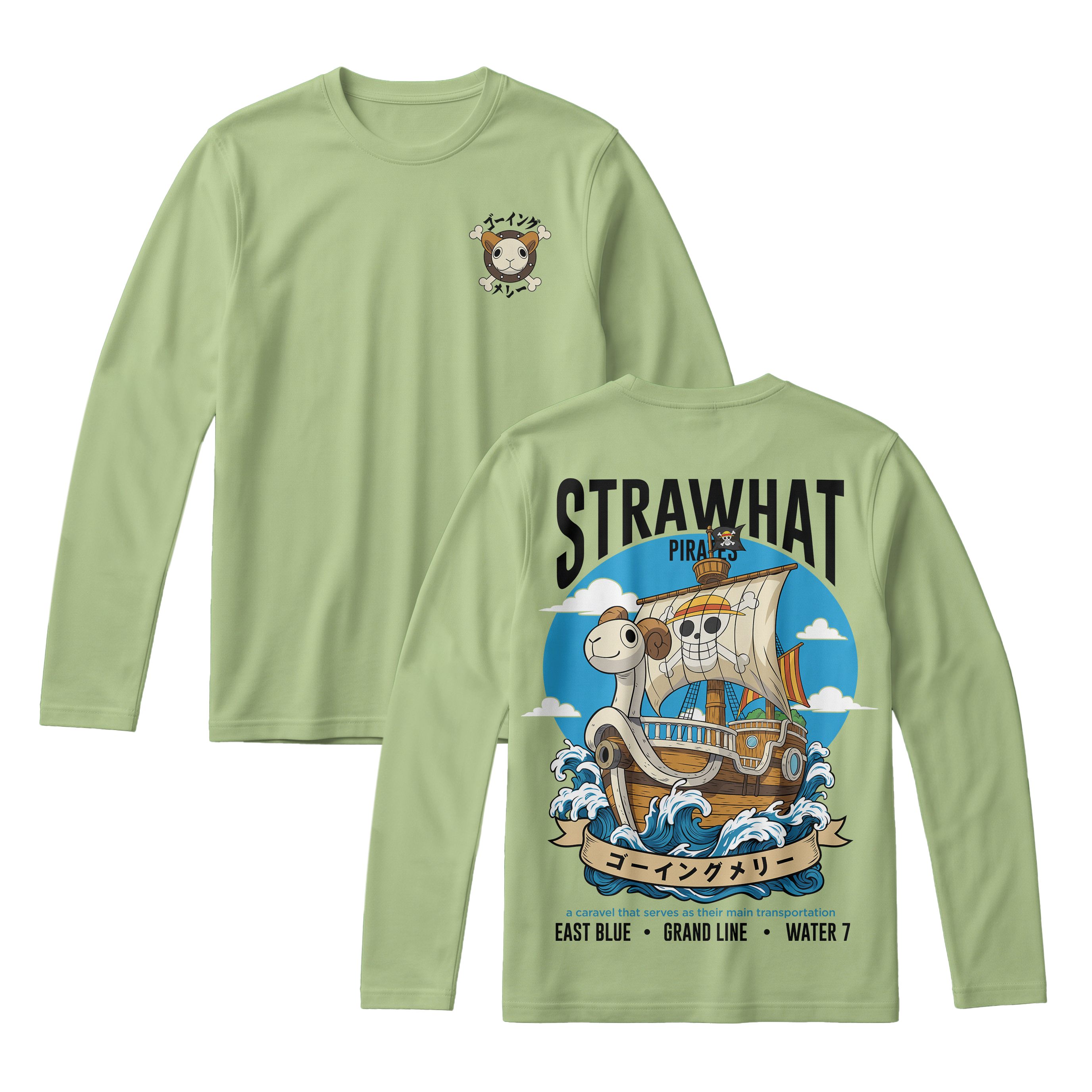 Anime One Piece Straw Hat Pirates Thousand Sunny Journey Long Sleeve Tee - RZM017