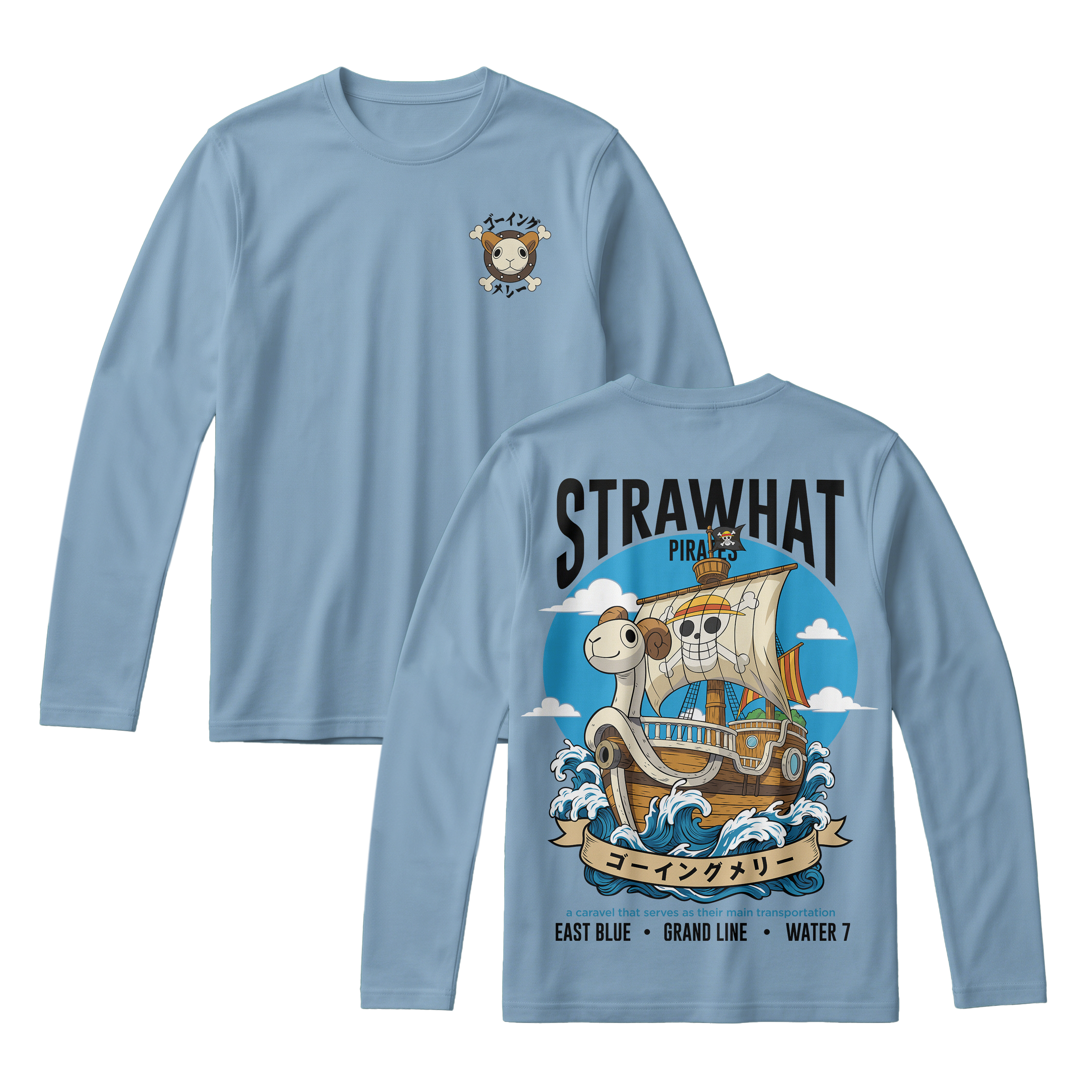 Anime One Piece Straw Hat Pirates Thousand Sunny Journey Long Sleeve Tee - RZM017
