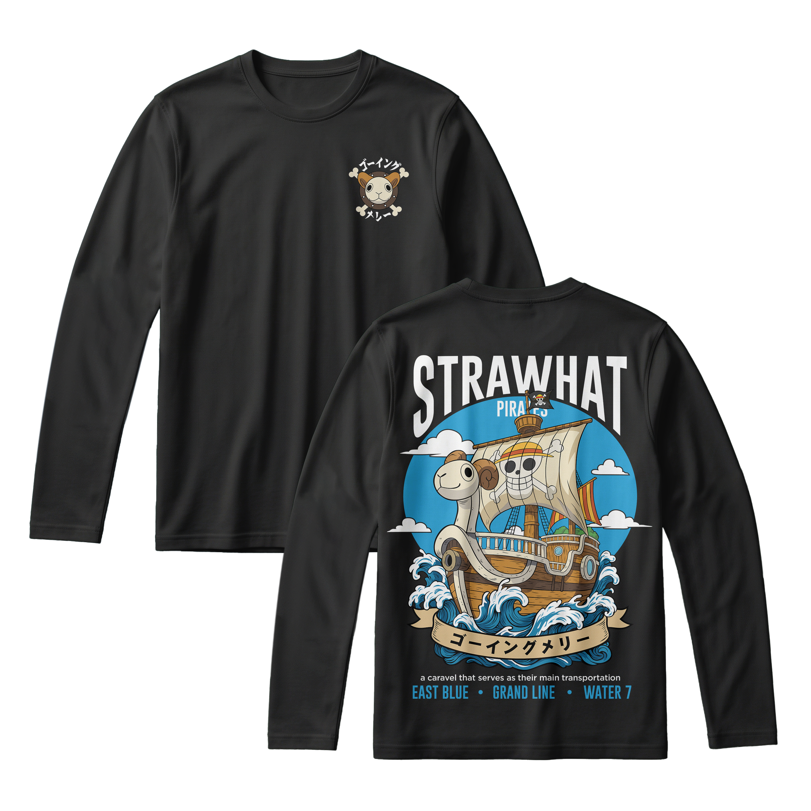 Anime One Piece Straw Hat Pirates Thousand Sunny Journey Long Sleeve Tee - RZM017