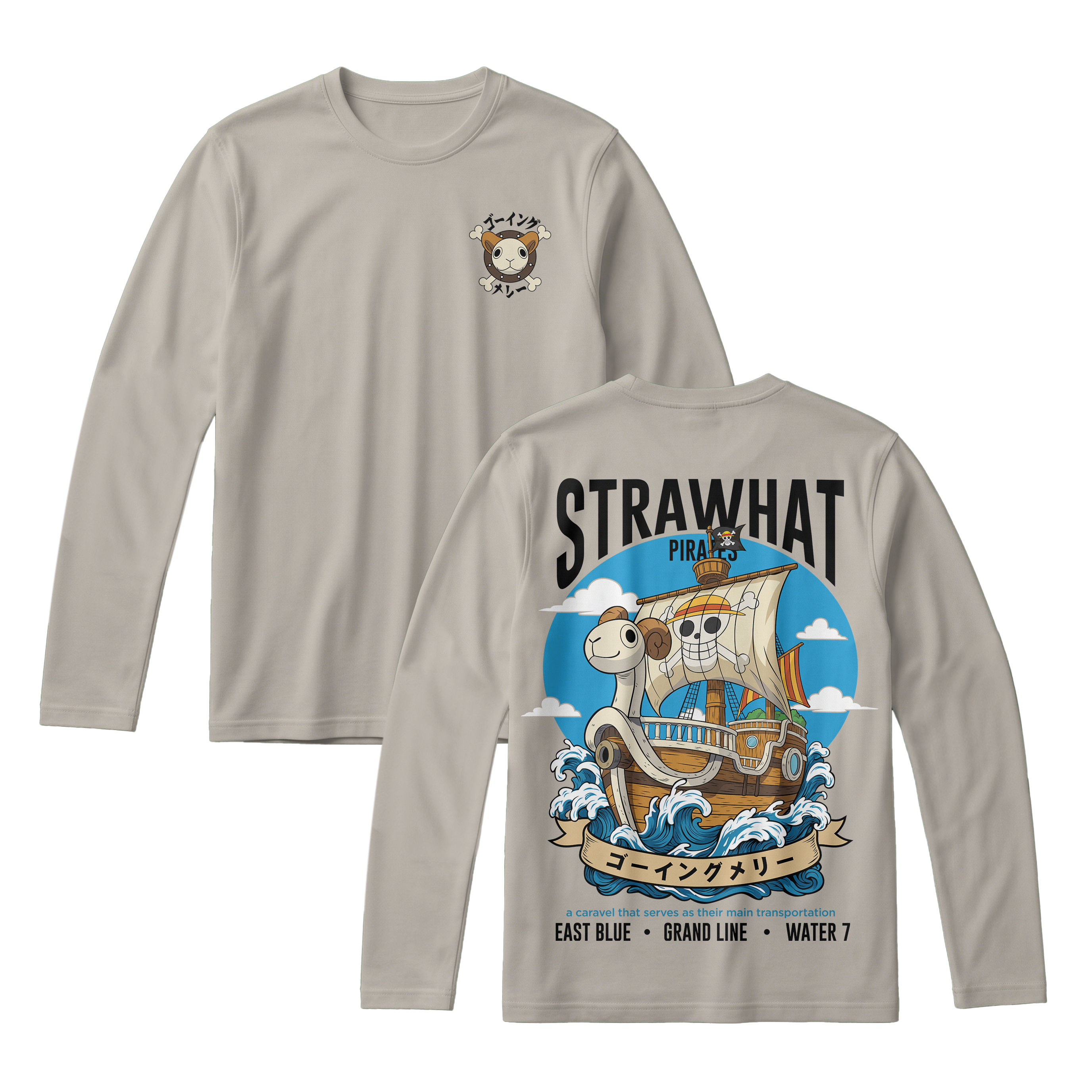 Anime One Piece Straw Hat Pirates Thousand Sunny Journey Long Sleeve Tee - RZM017