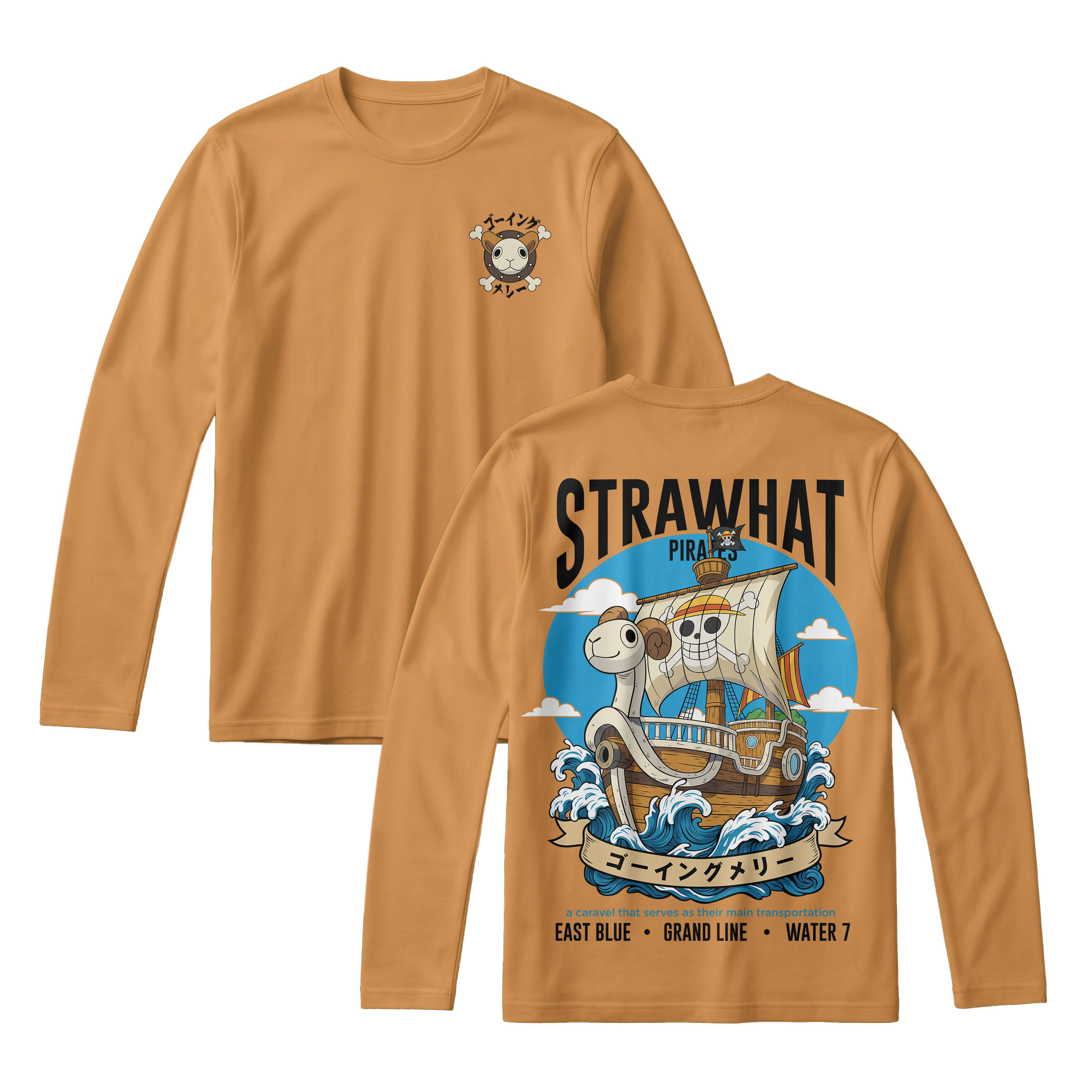 Anime One Piece Straw Hat Pirates Thousand Sunny Journey Long Sleeve Tee - RZM017