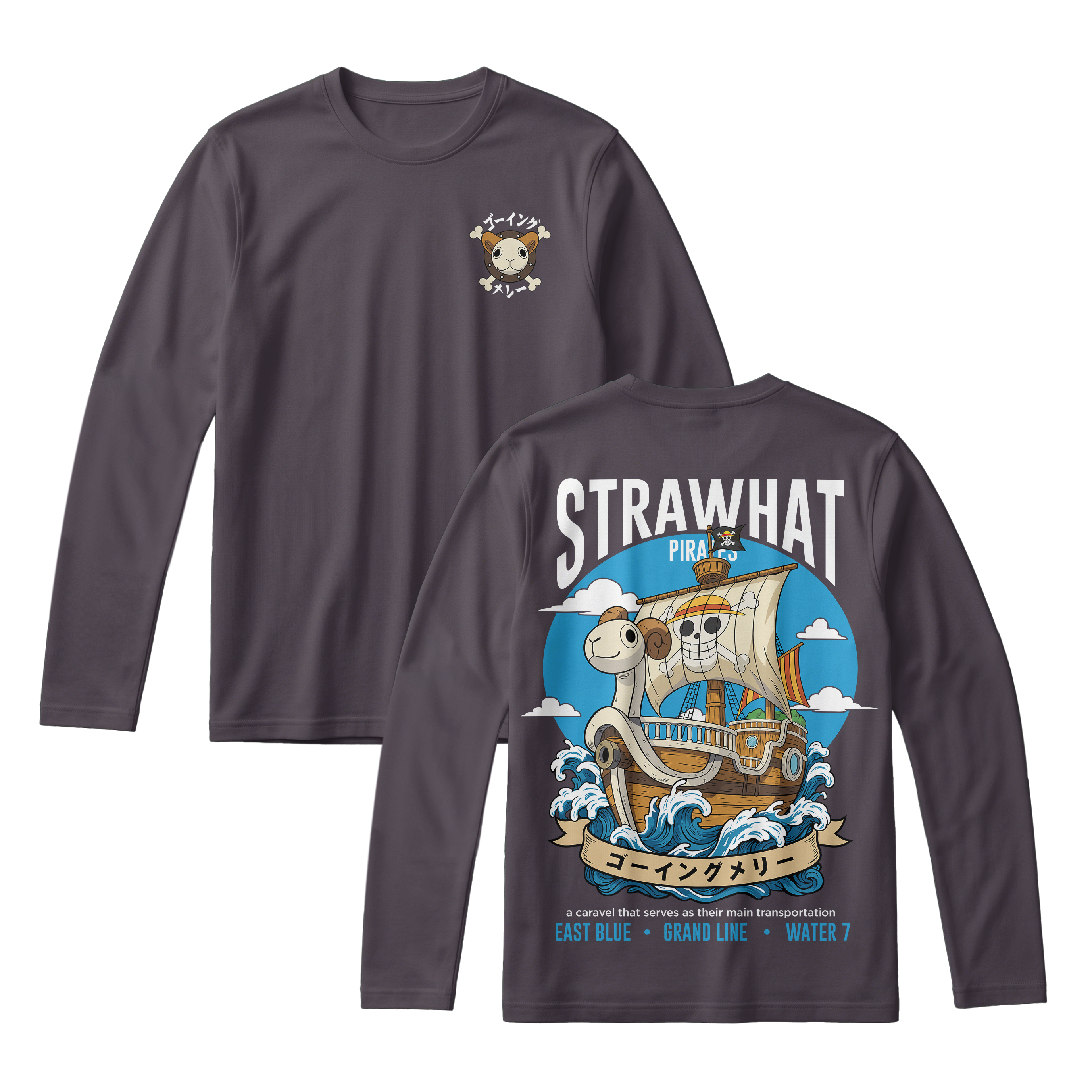 Anime One Piece Straw Hat Pirates Thousand Sunny Journey Long Sleeve Tee - RZM017