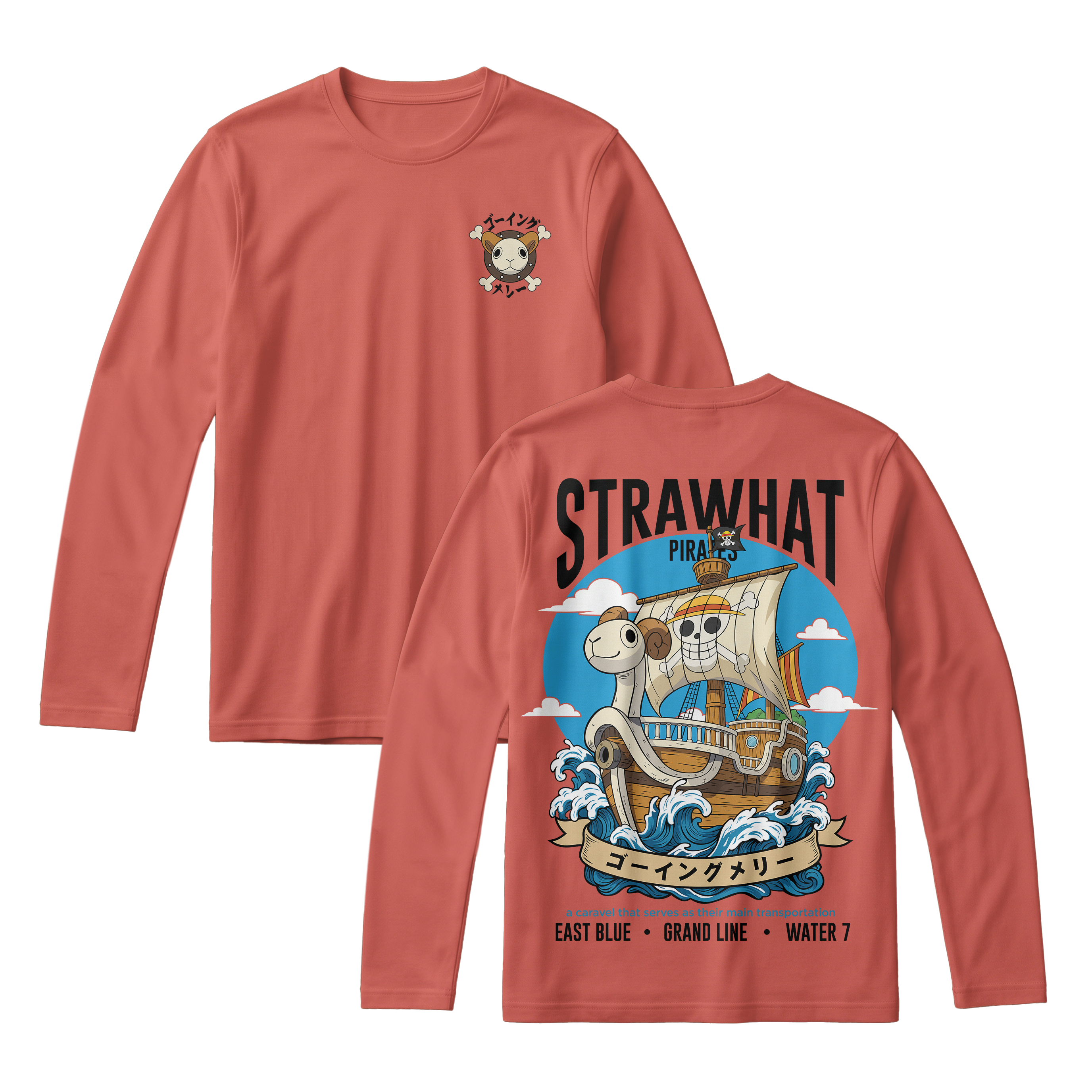 Anime One Piece Straw Hat Pirates Thousand Sunny Journey Long Sleeve Tee - RZM017