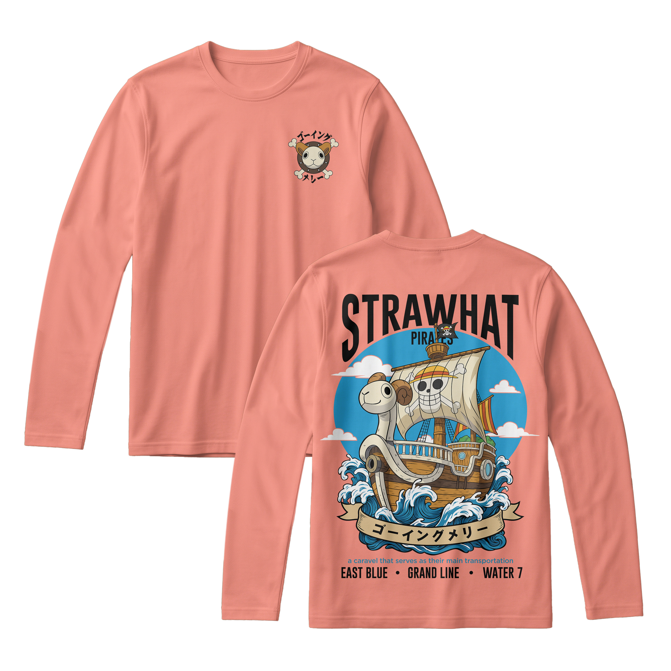 Anime One Piece Straw Hat Pirates Thousand Sunny Journey Long Sleeve Tee - RZM017
