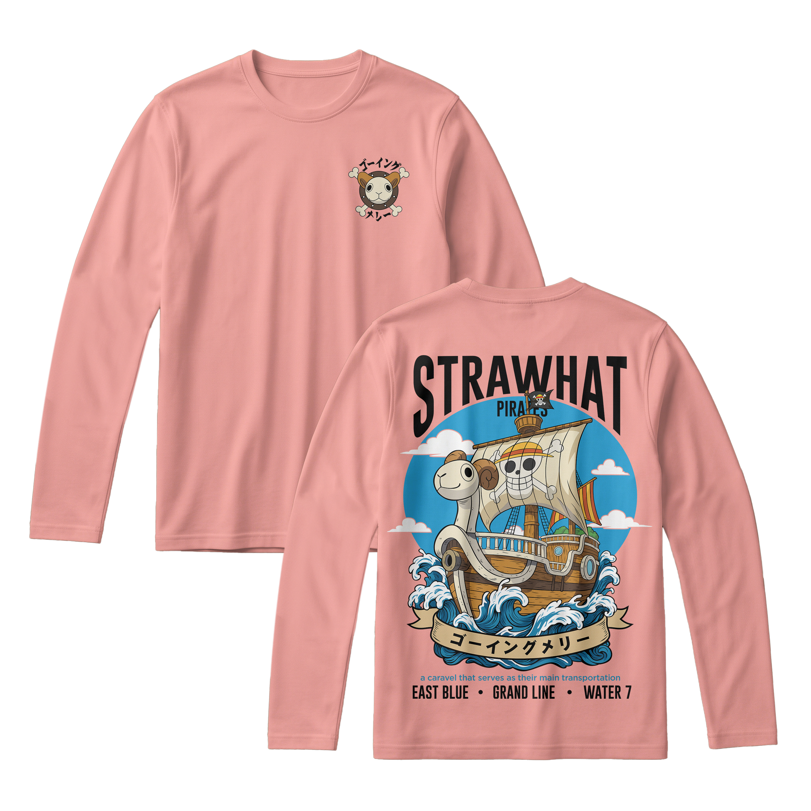 Anime One Piece Straw Hat Pirates Thousand Sunny Journey Long Sleeve Tee - RZM017