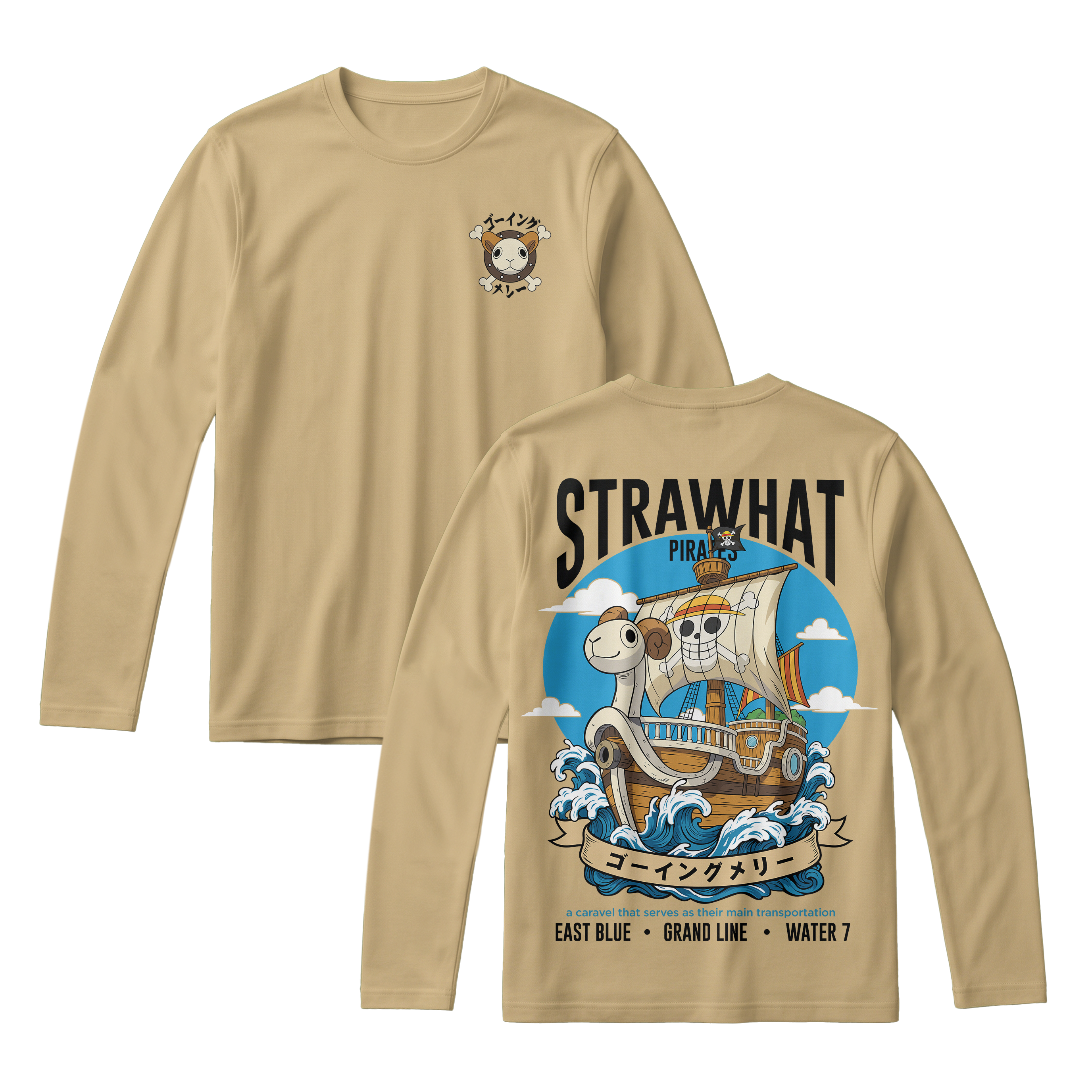 Anime One Piece Straw Hat Pirates Thousand Sunny Journey Long Sleeve Tee - RZM017