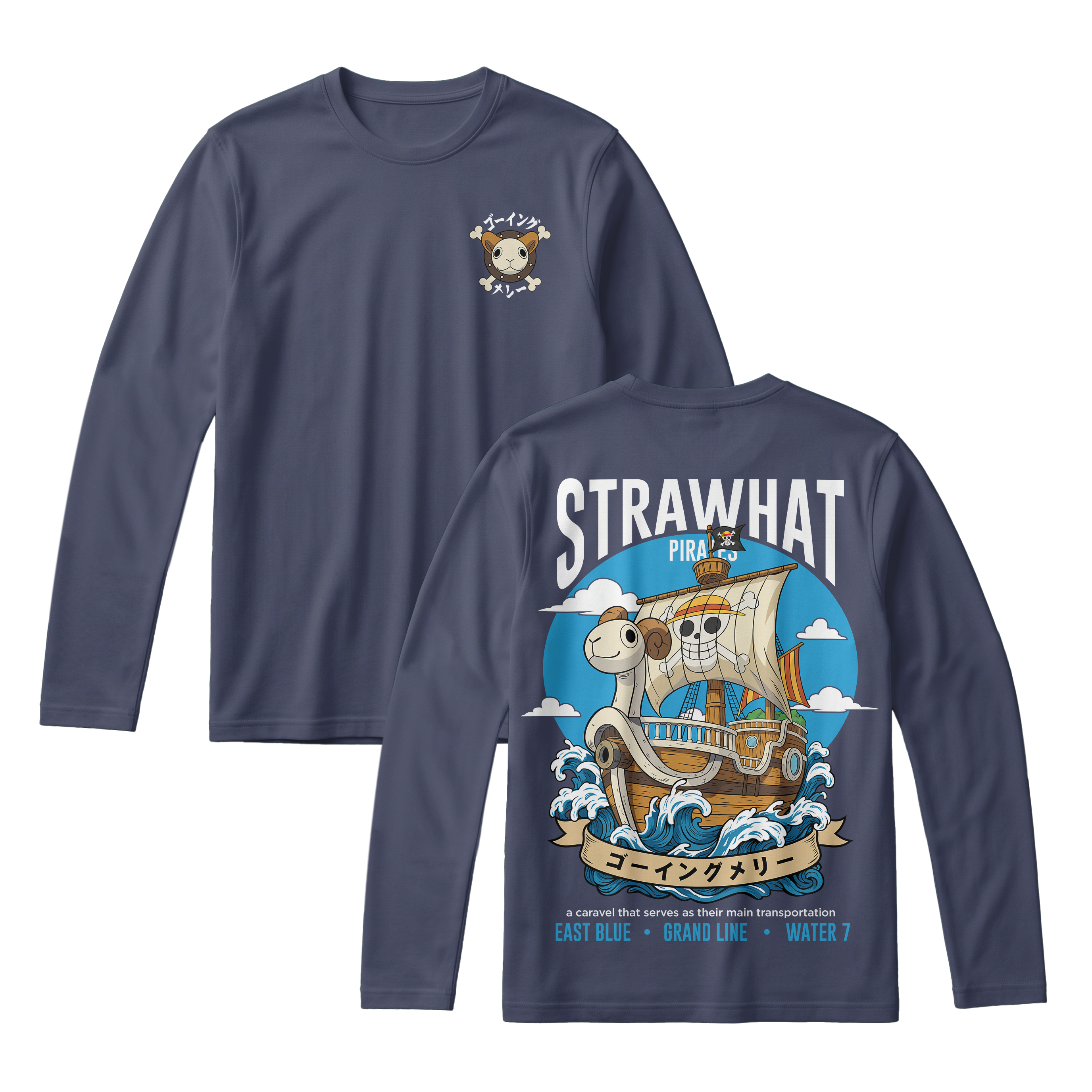 Anime One Piece Straw Hat Pirates Thousand Sunny Journey Long Sleeve Tee - RZM017