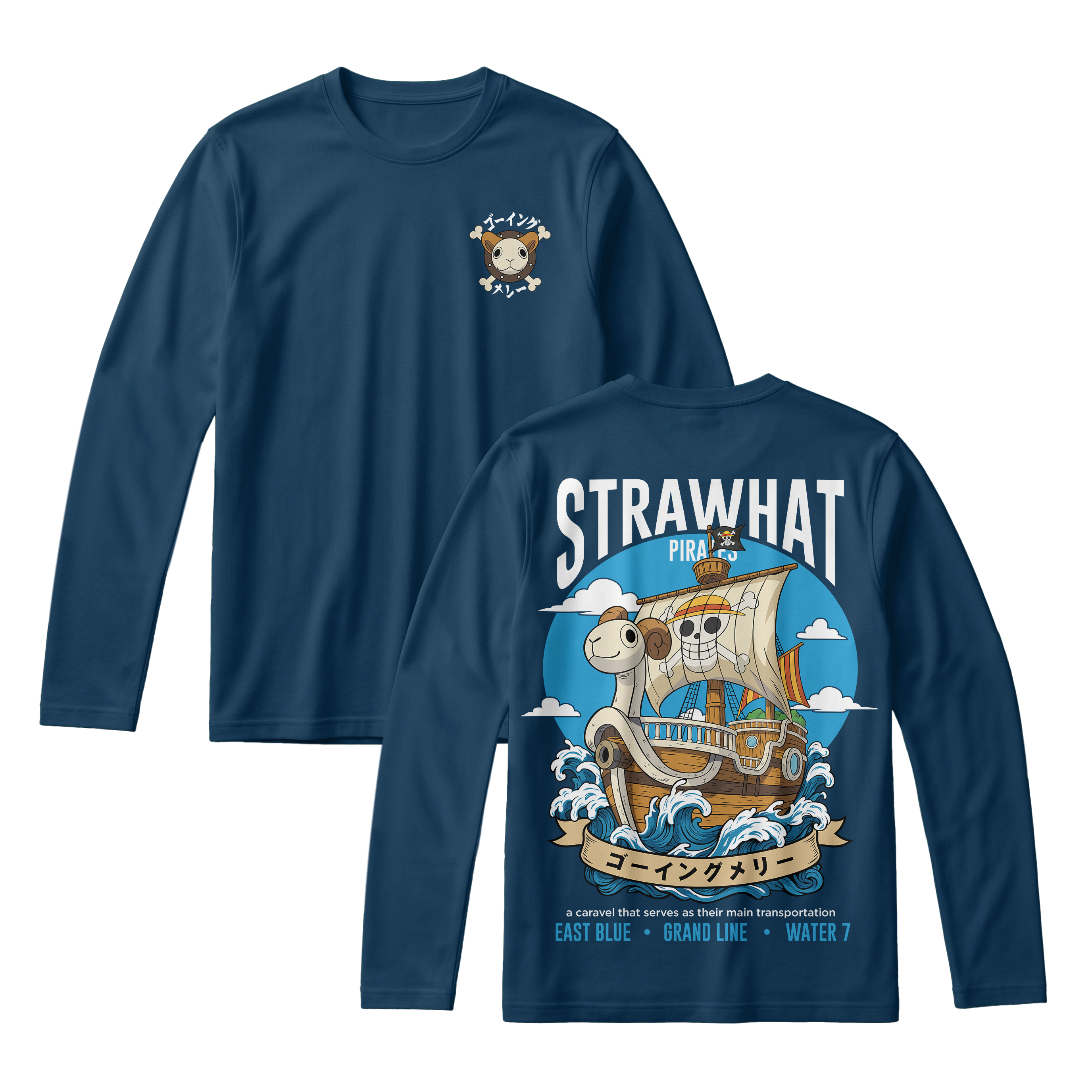 Anime One Piece Straw Hat Pirates Thousand Sunny Journey Long Sleeve Tee - RZM017