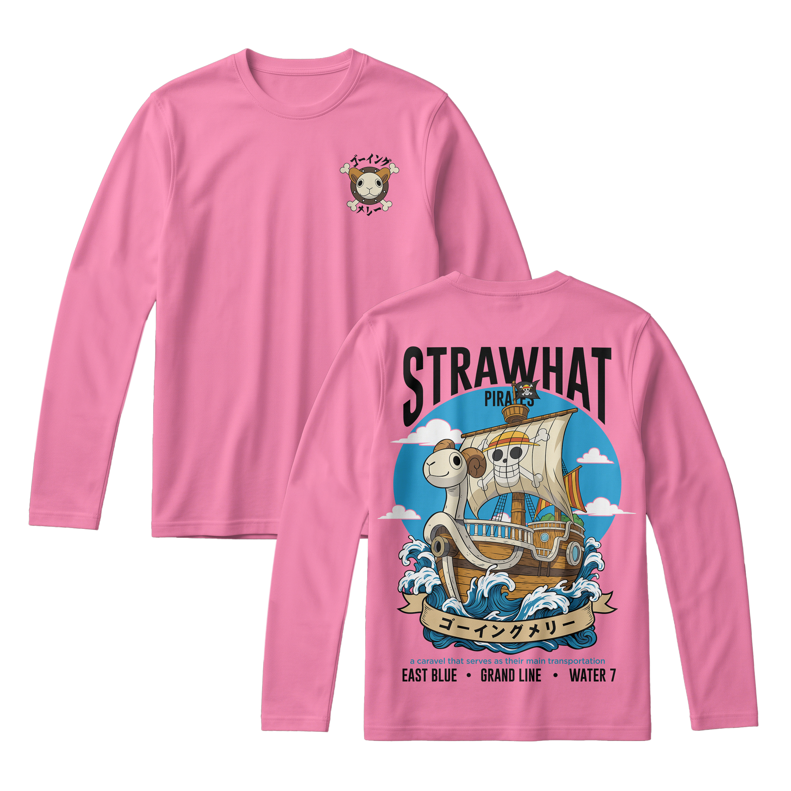 Anime One Piece Straw Hat Pirates Thousand Sunny Journey Long Sleeve Tee - RZM017