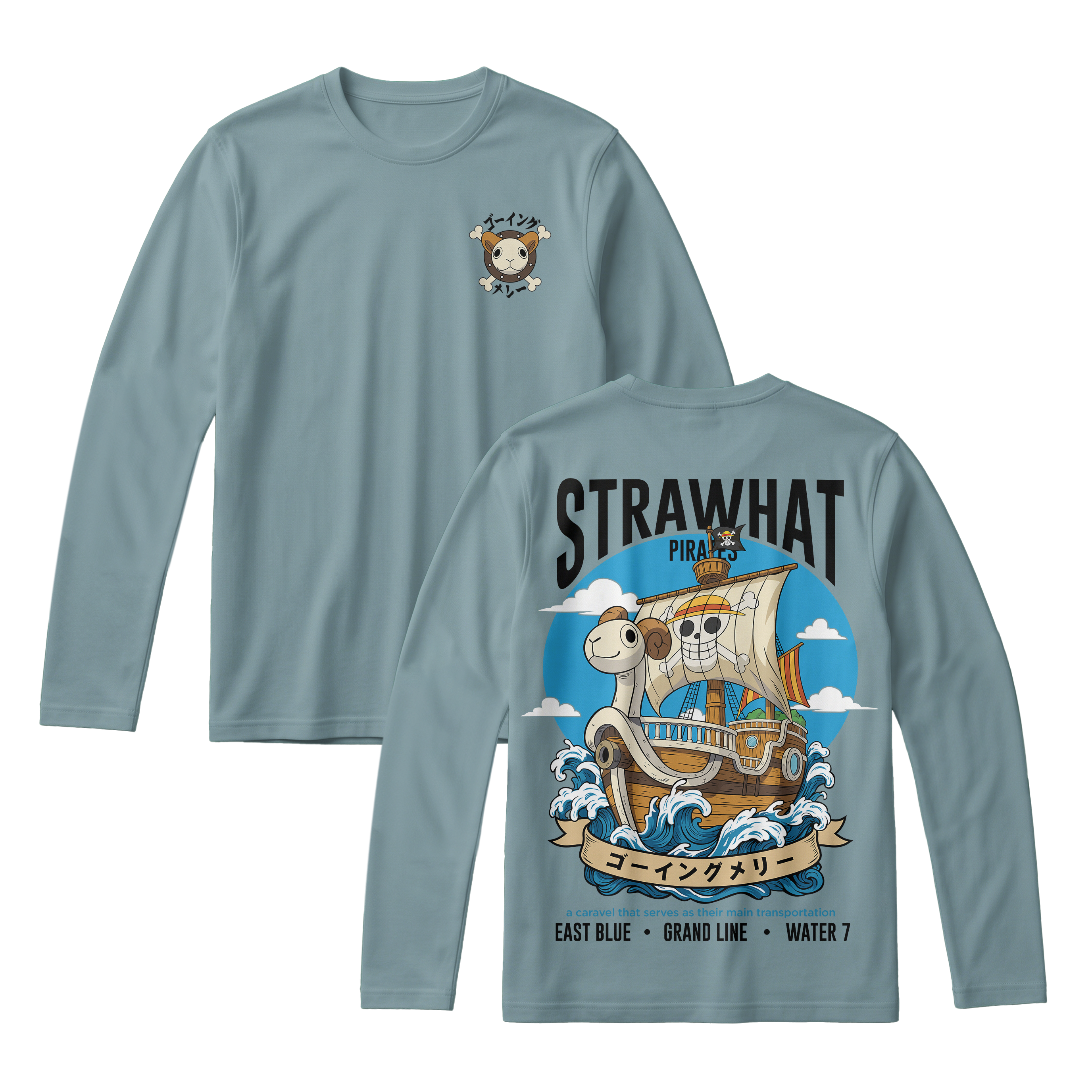 Anime One Piece Straw Hat Pirates Thousand Sunny Journey Long Sleeve Tee - RZM017