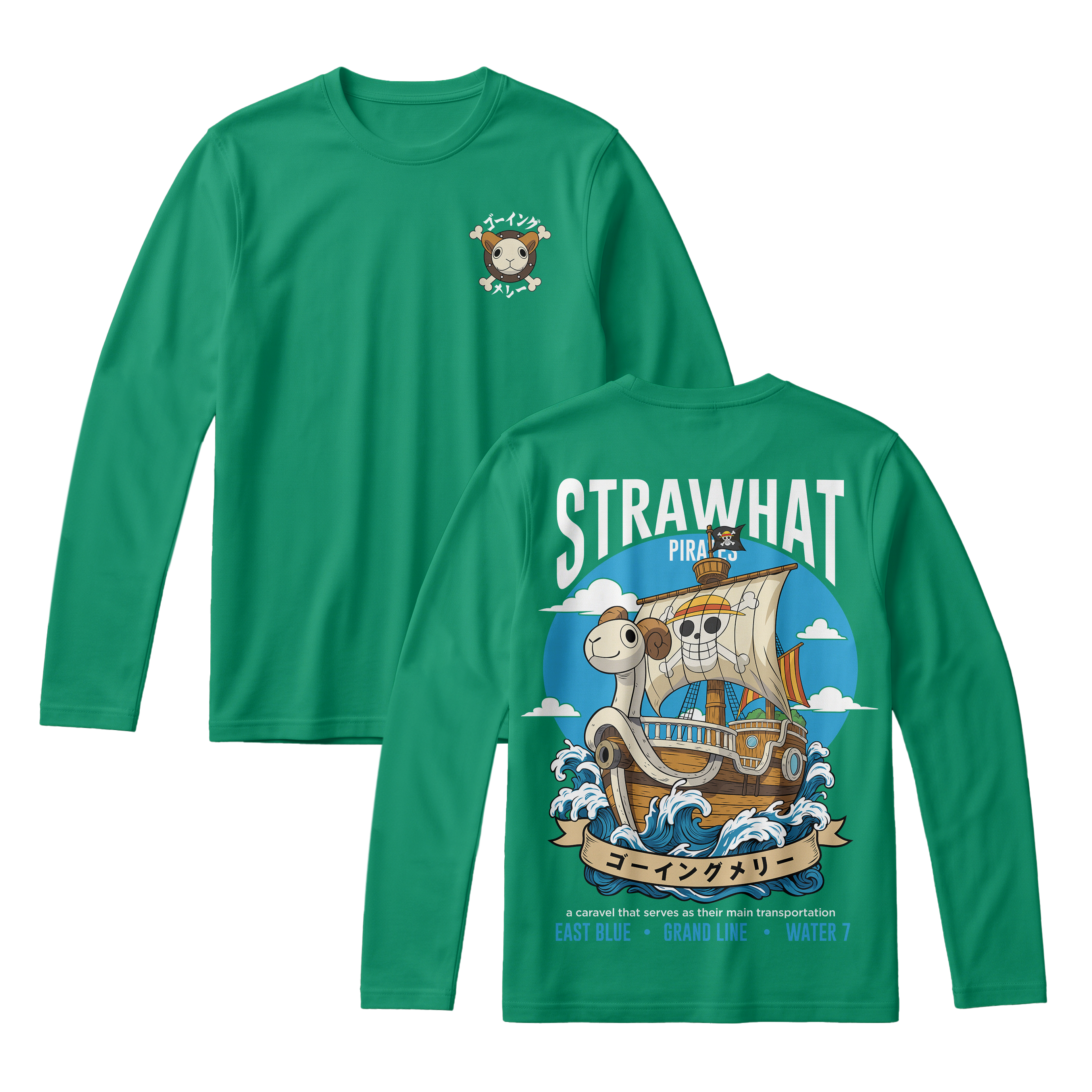 Anime One Piece Straw Hat Pirates Thousand Sunny Journey Long Sleeve Tee - RZM017