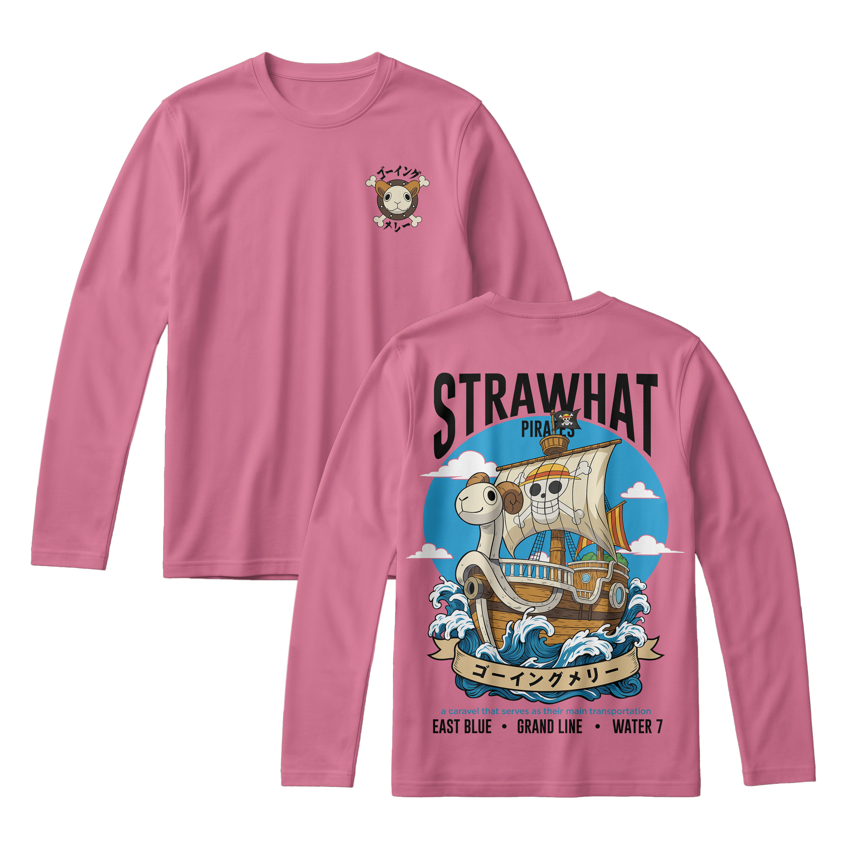 Anime One Piece Straw Hat Pirates Thousand Sunny Journey Long Sleeve Tee - RZM017