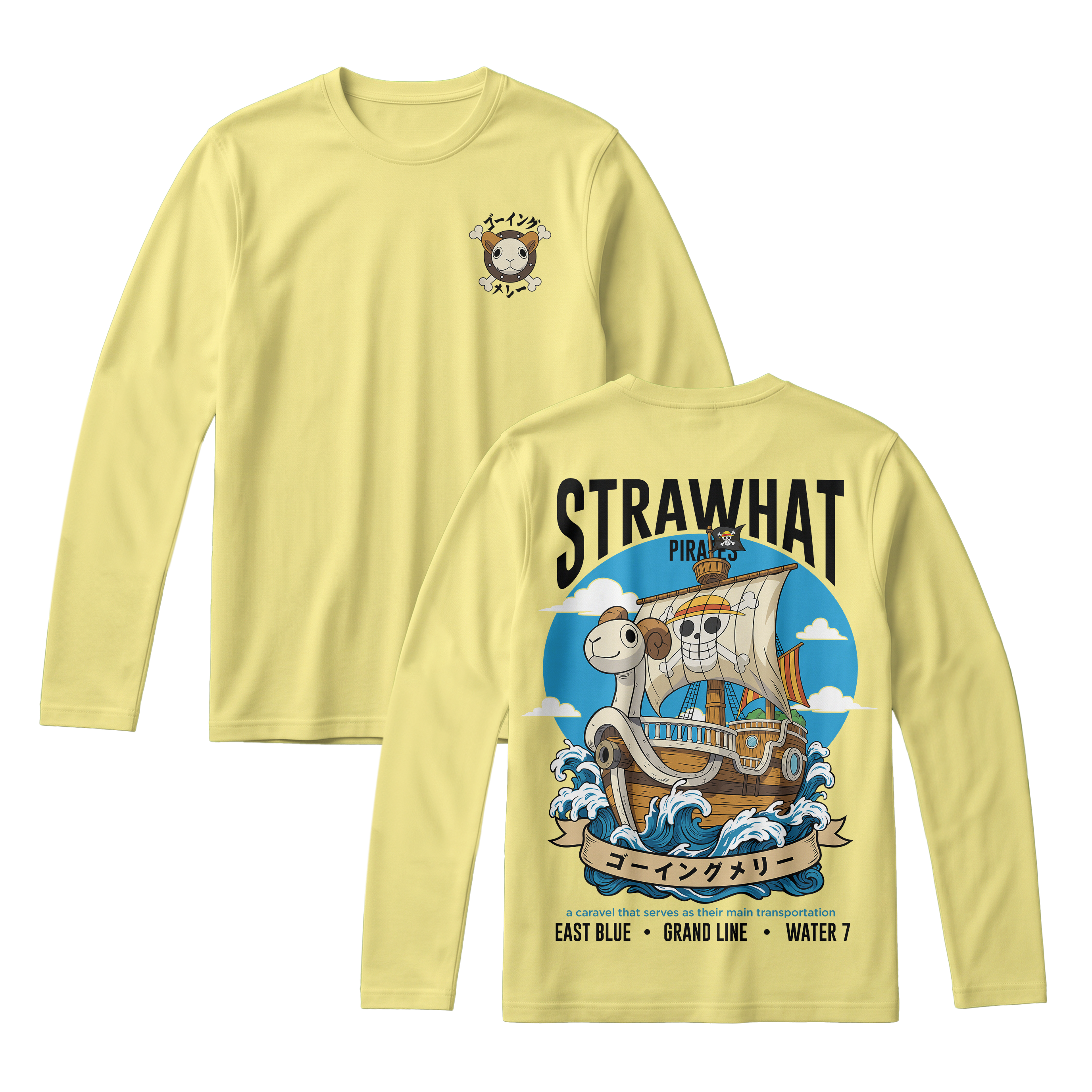 Anime One Piece Straw Hat Pirates Thousand Sunny Journey Long Sleeve Tee - RZM017