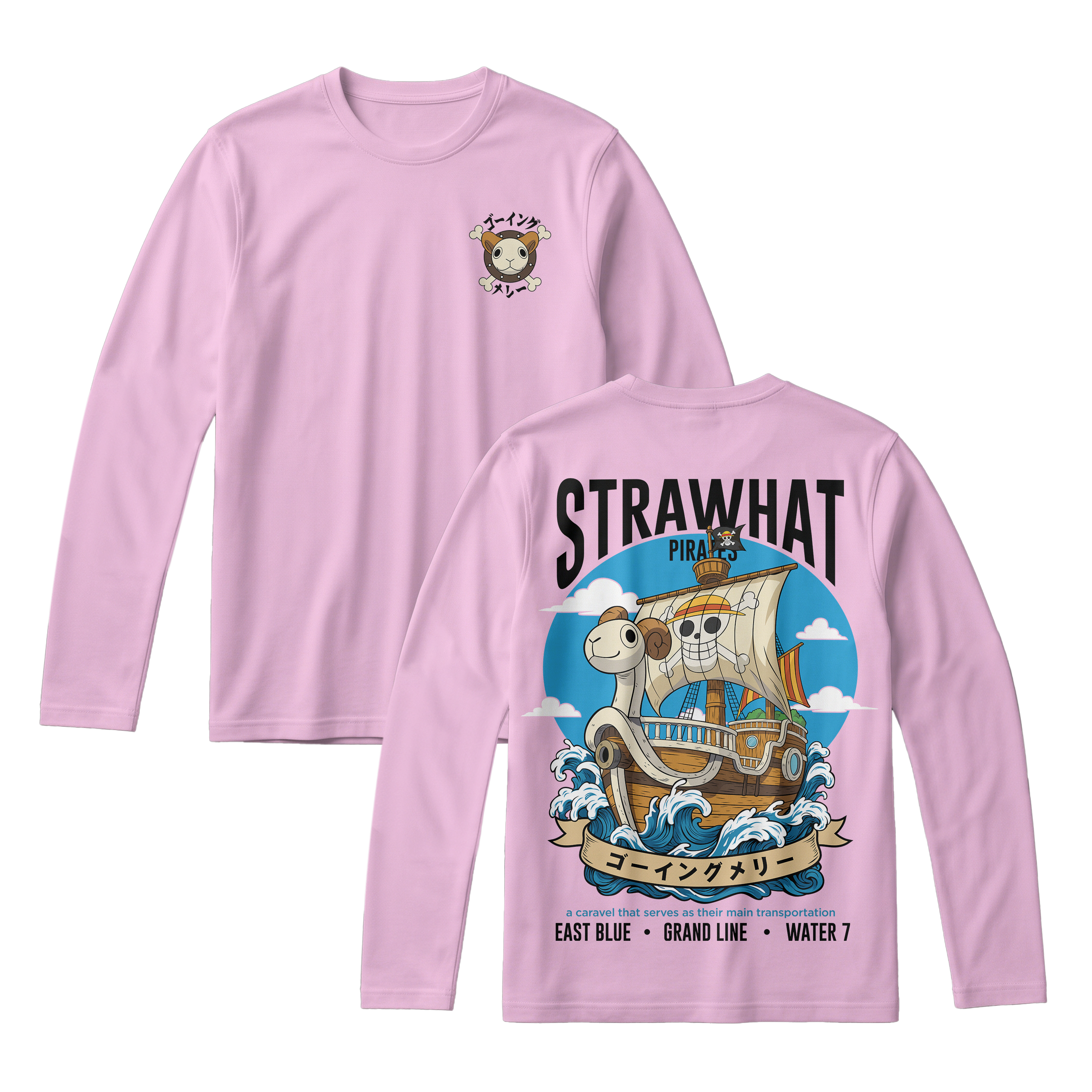 Anime One Piece Straw Hat Pirates Thousand Sunny Journey Long Sleeve Tee - RZM017