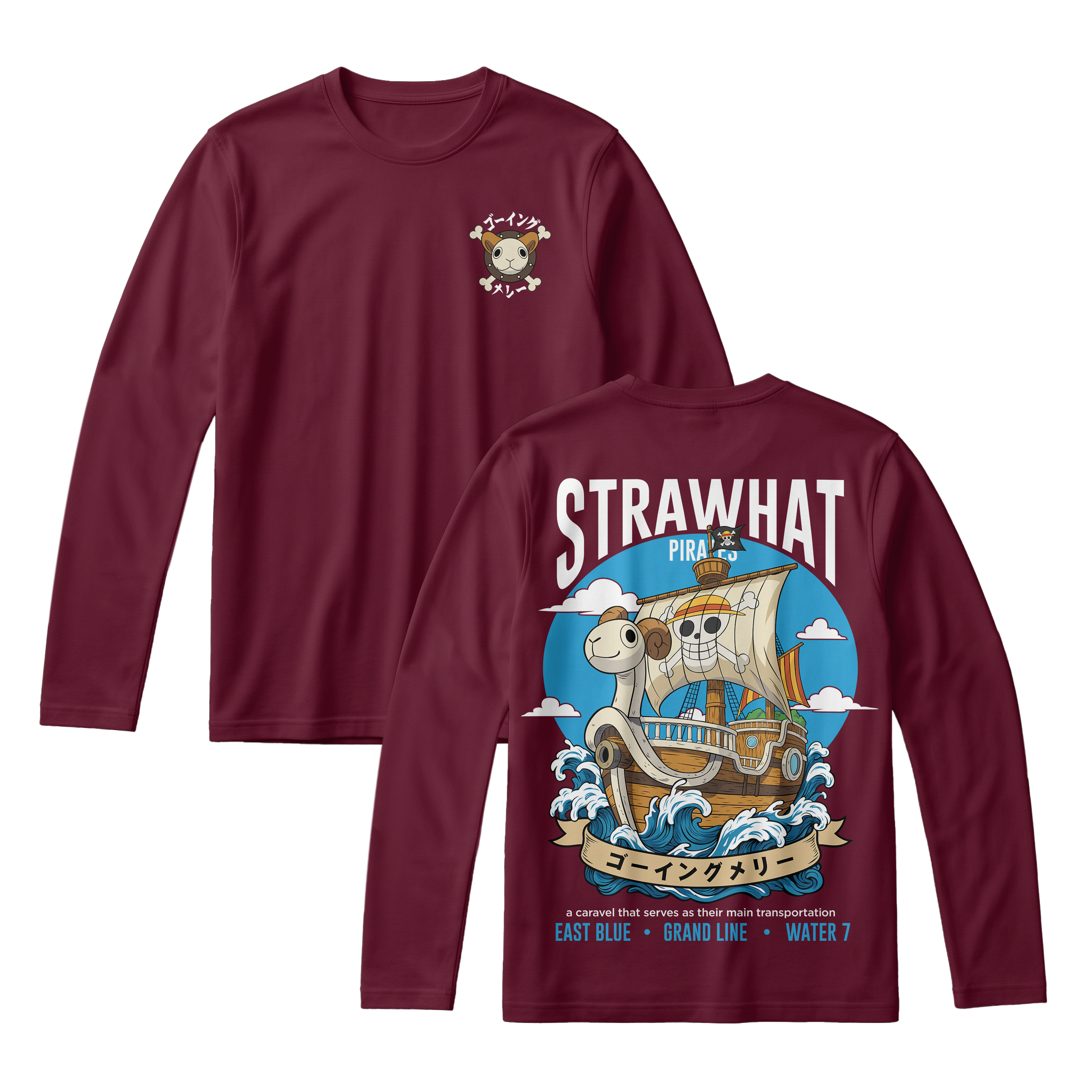 Anime One Piece Straw Hat Pirates Thousand Sunny Journey Long Sleeve Tee - RZM017