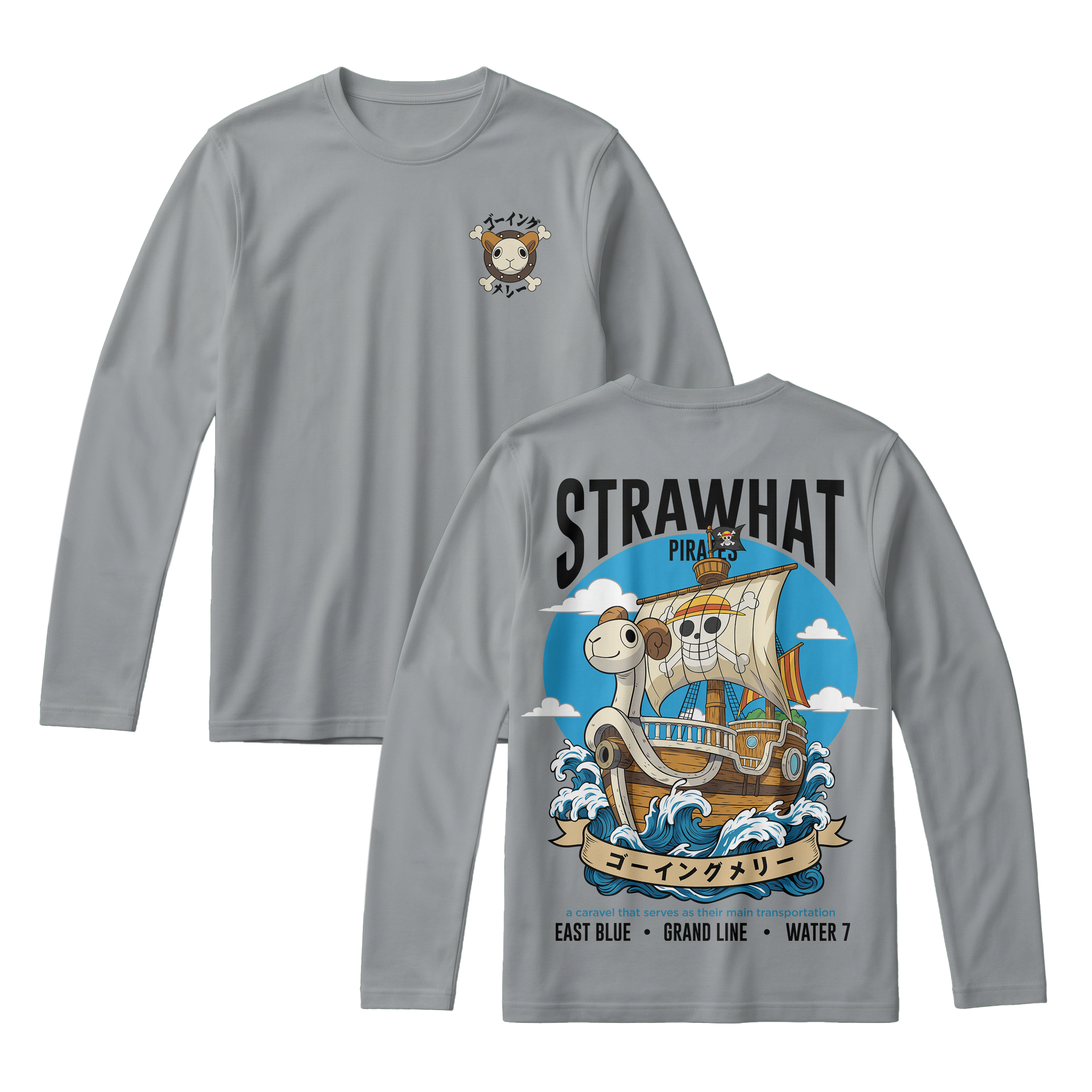 Anime One Piece Straw Hat Pirates Thousand Sunny Journey Long Sleeve Tee - RZM017