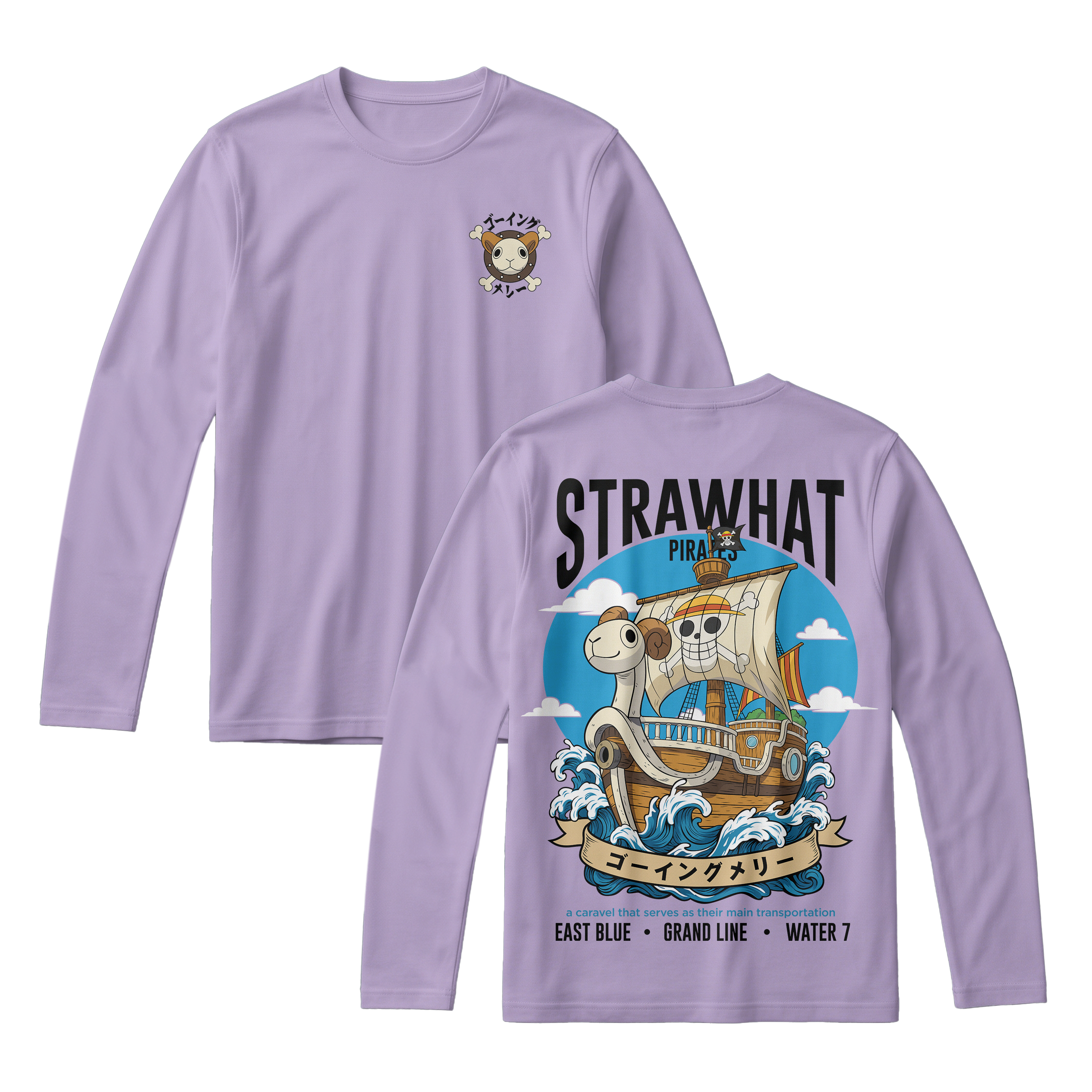 Anime One Piece Straw Hat Pirates Thousand Sunny Journey Long Sleeve Tee - RZM017