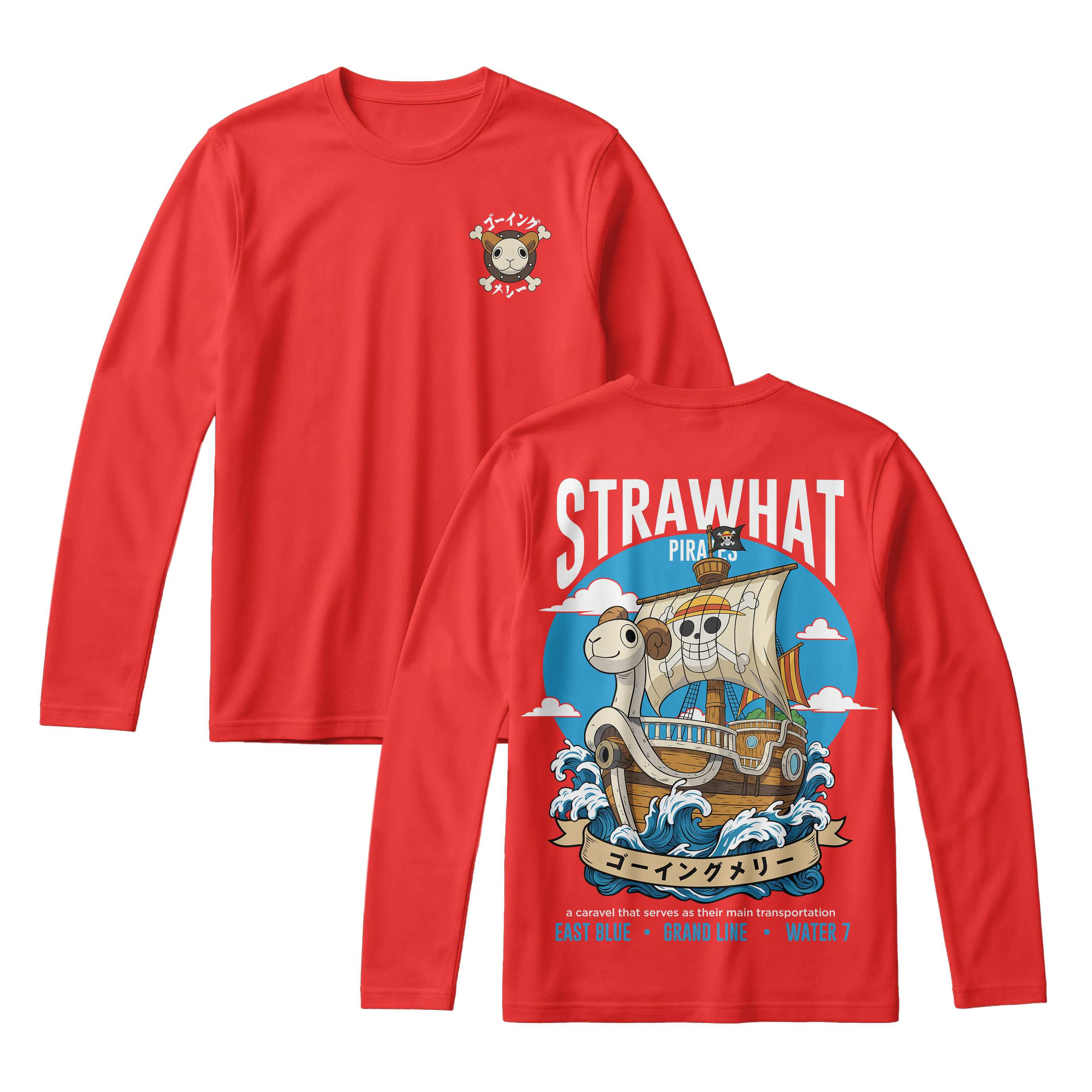 Anime One Piece Straw Hat Pirates Thousand Sunny Journey Long Sleeve Tee - RZM017