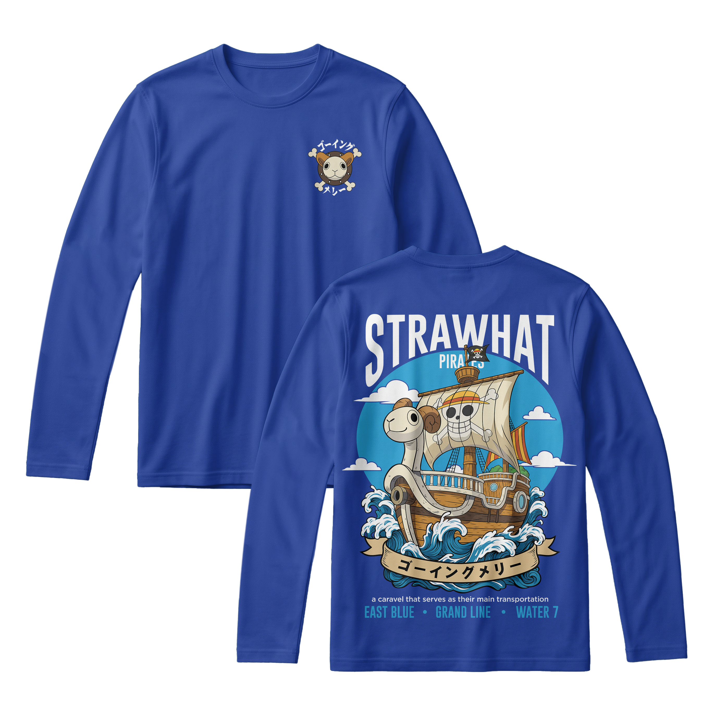 Anime One Piece Straw Hat Pirates Thousand Sunny Journey Long Sleeve Tee - RZM017