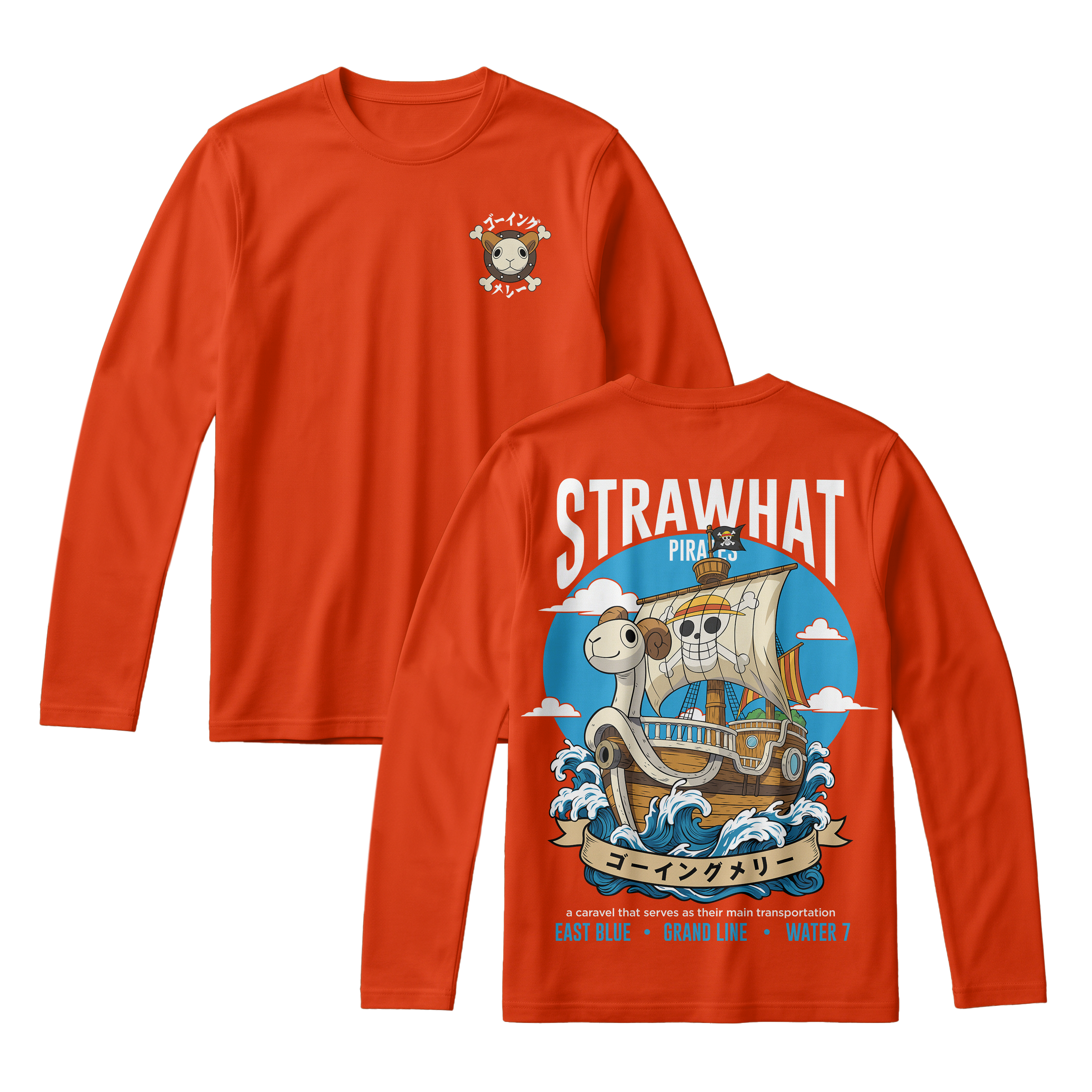 Anime One Piece Straw Hat Pirates Thousand Sunny Journey Long Sleeve Tee - RZM017
