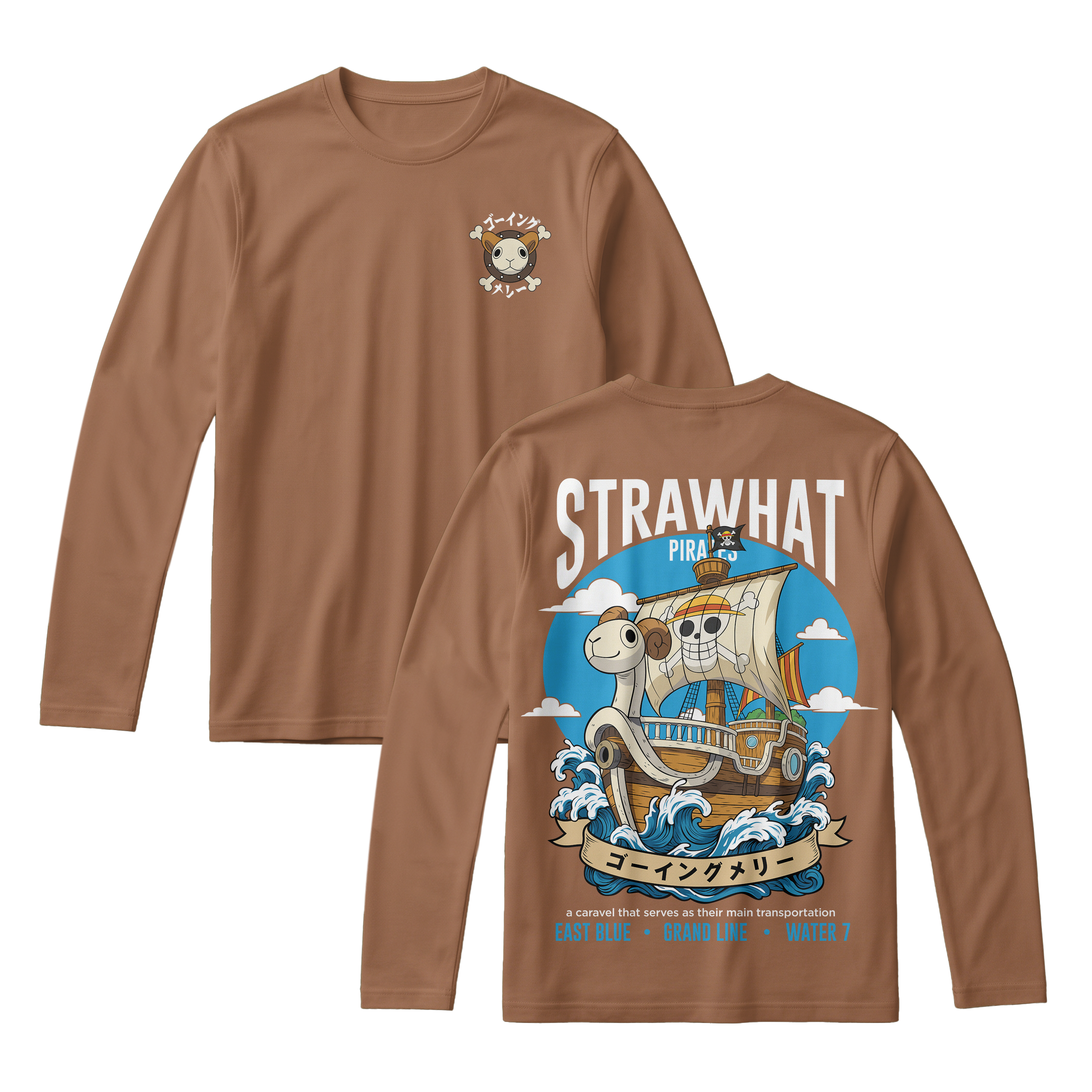 Anime One Piece Straw Hat Pirates Thousand Sunny Journey Long Sleeve Tee - RZM017