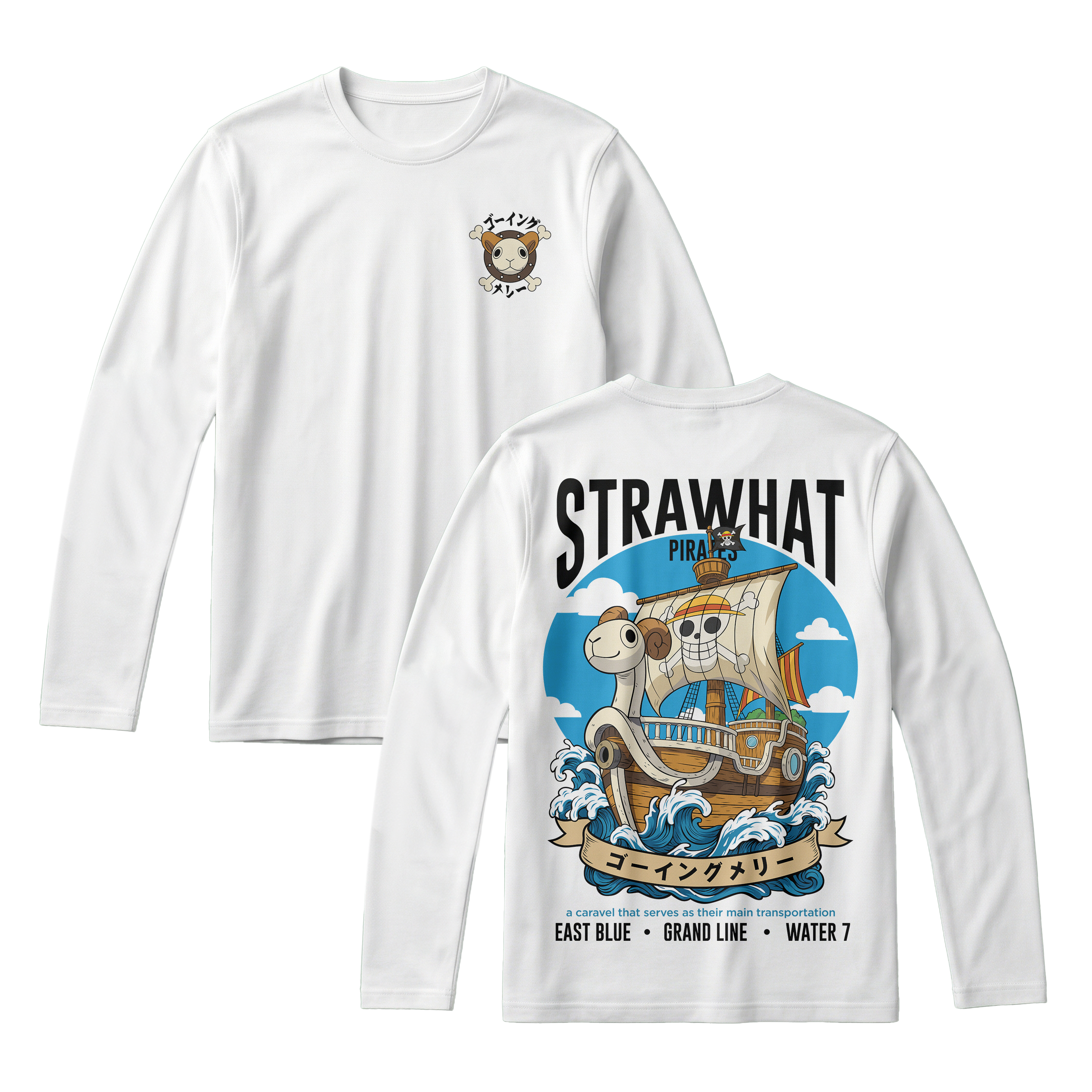 Anime One Piece Straw Hat Pirates Thousand Sunny Journey Long Sleeve Tee - RZM017
