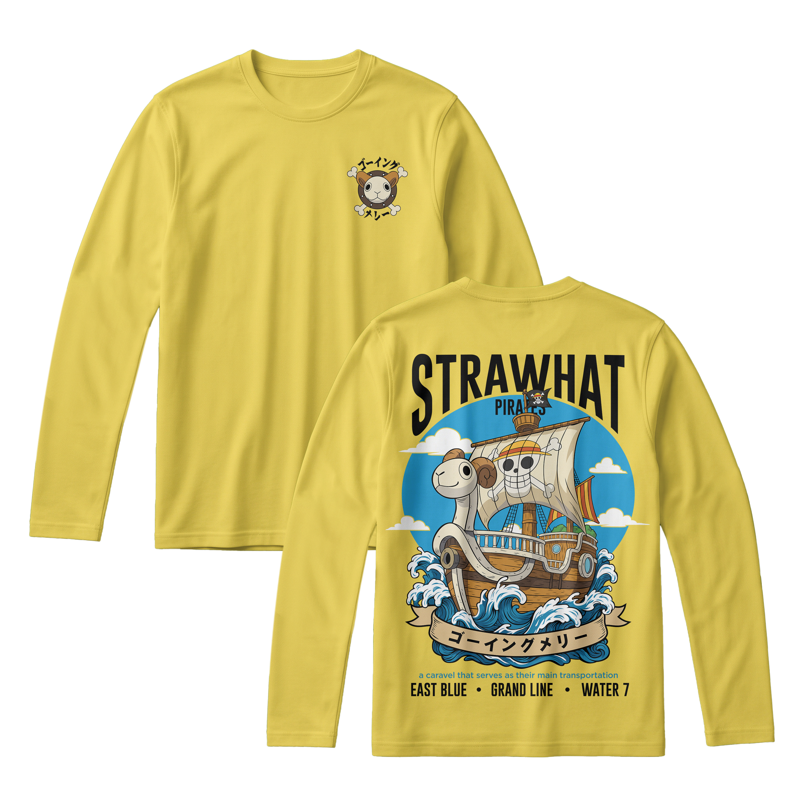 Anime One Piece Straw Hat Pirates Thousand Sunny Journey Long Sleeve Tee - RZM017