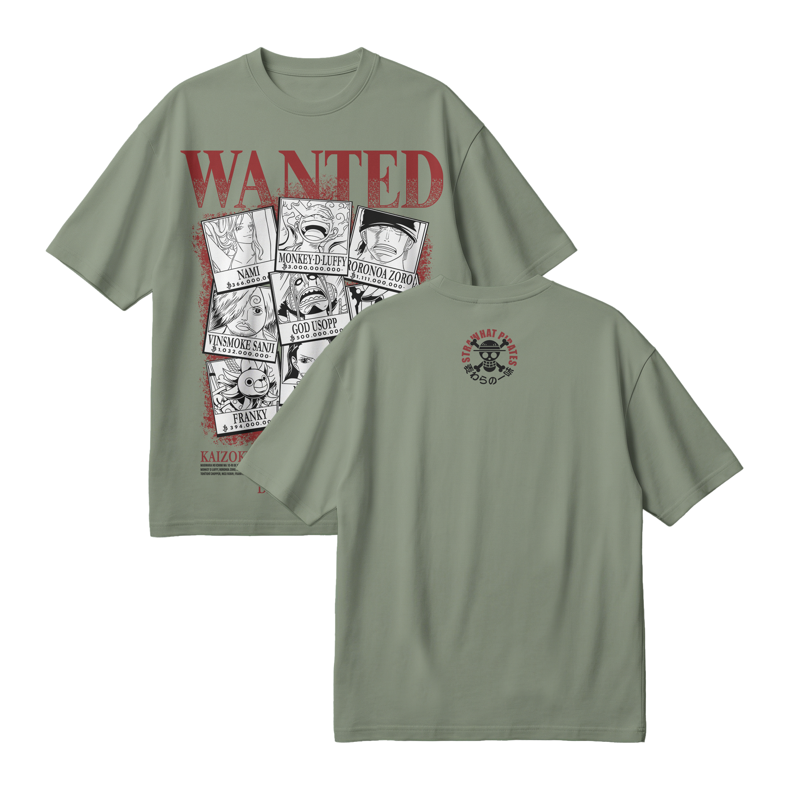 Anime One Piece Wanted Mugiwara Crew Oversized T-Shirt - RZM008