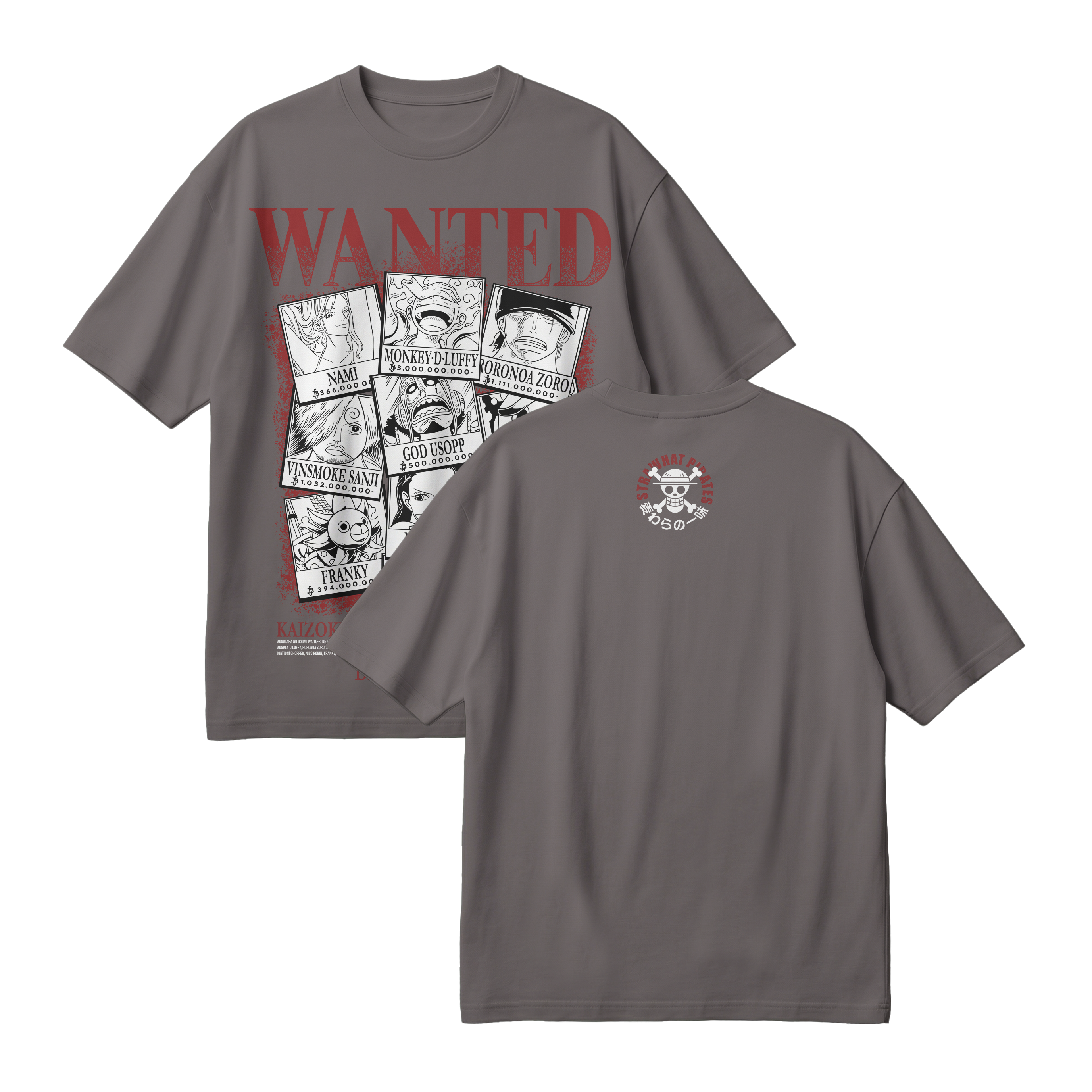Anime One Piece Wanted Mugiwara Crew Oversized T-Shirt - RZM008