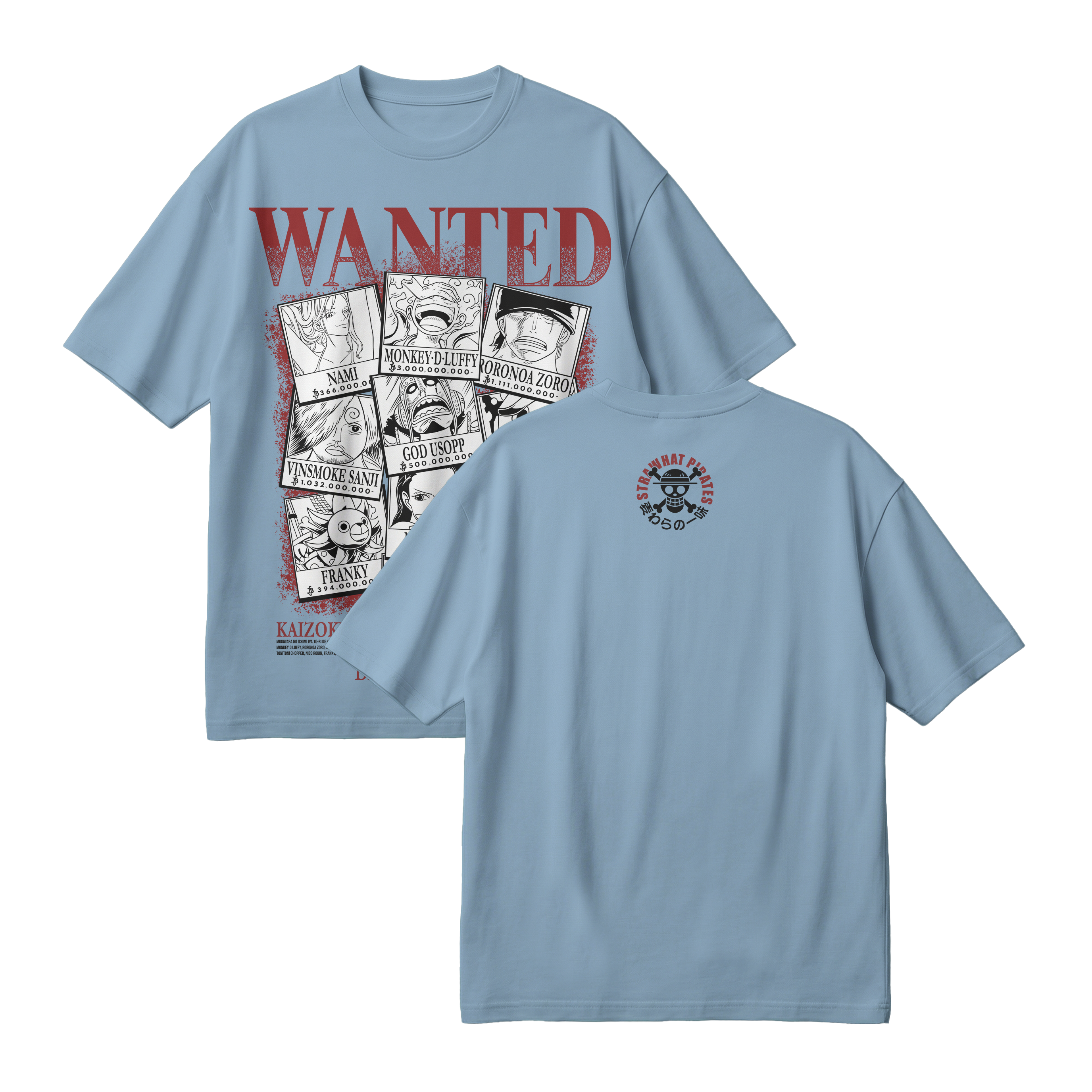 Anime One Piece Wanted Mugiwara Crew Oversized T-Shirt - RZM008