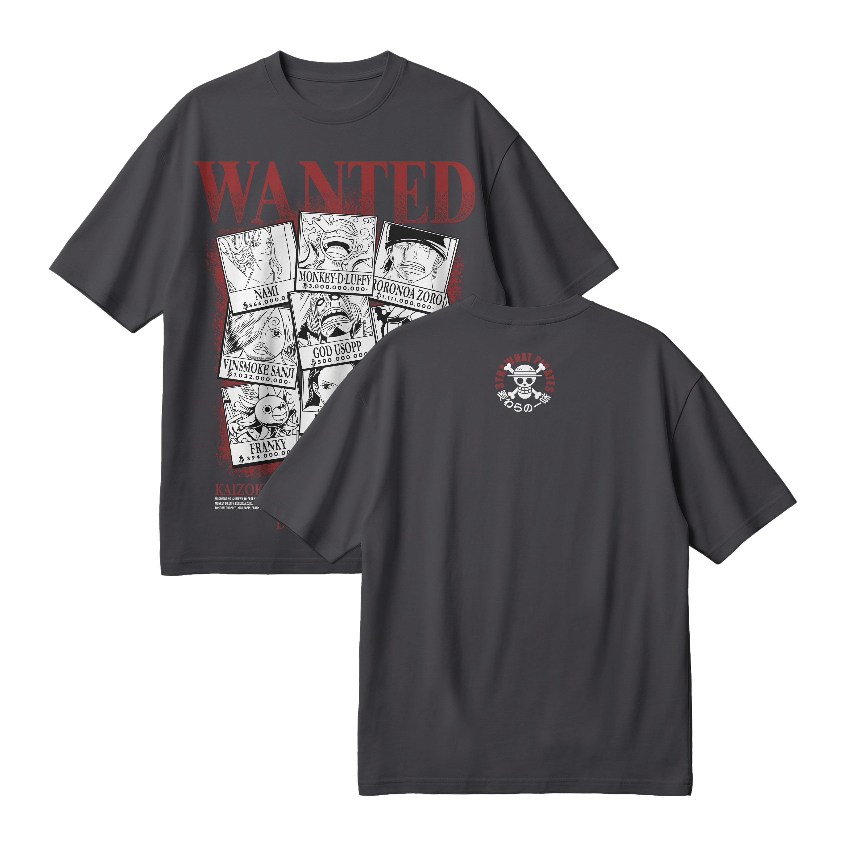 Anime One Piece Wanted Mugiwara Crew Oversized T-Shirt - RZM008
