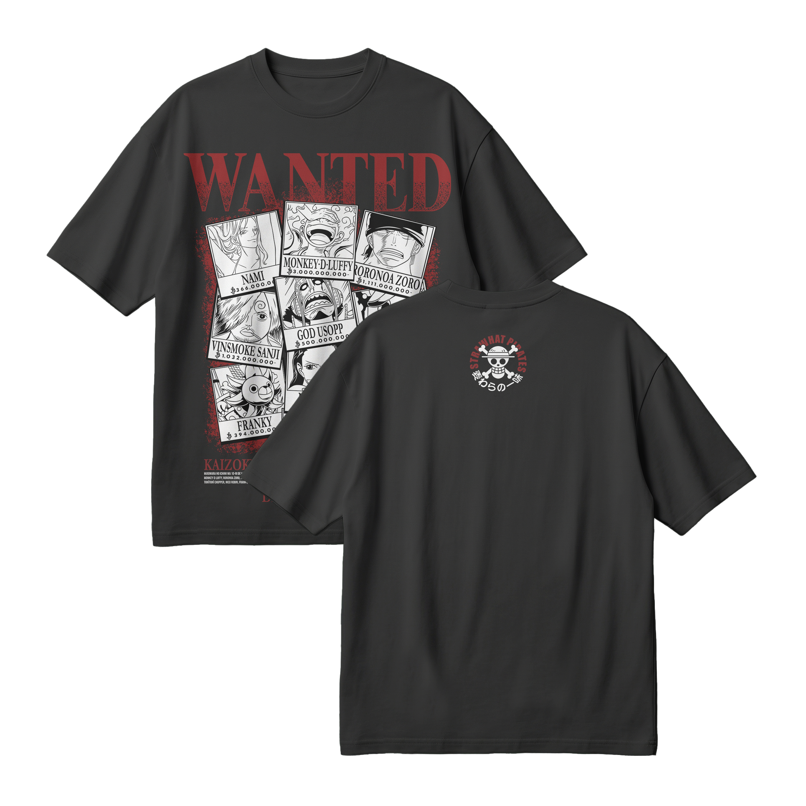 Anime One Piece Wanted Mugiwara Crew Oversized T-Shirt - RZM008