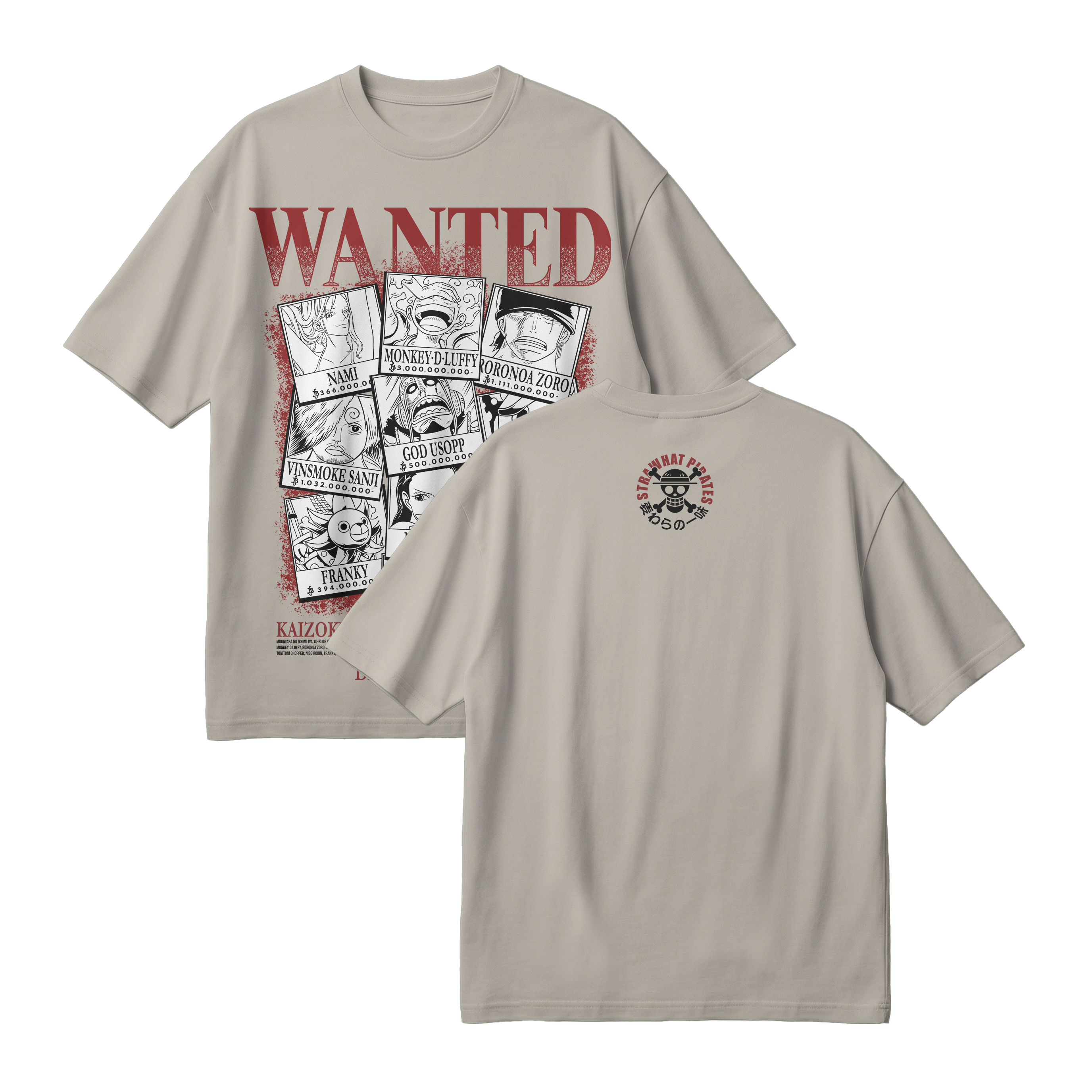 Anime One Piece Wanted Mugiwara Crew Oversized T-Shirt - RZM008