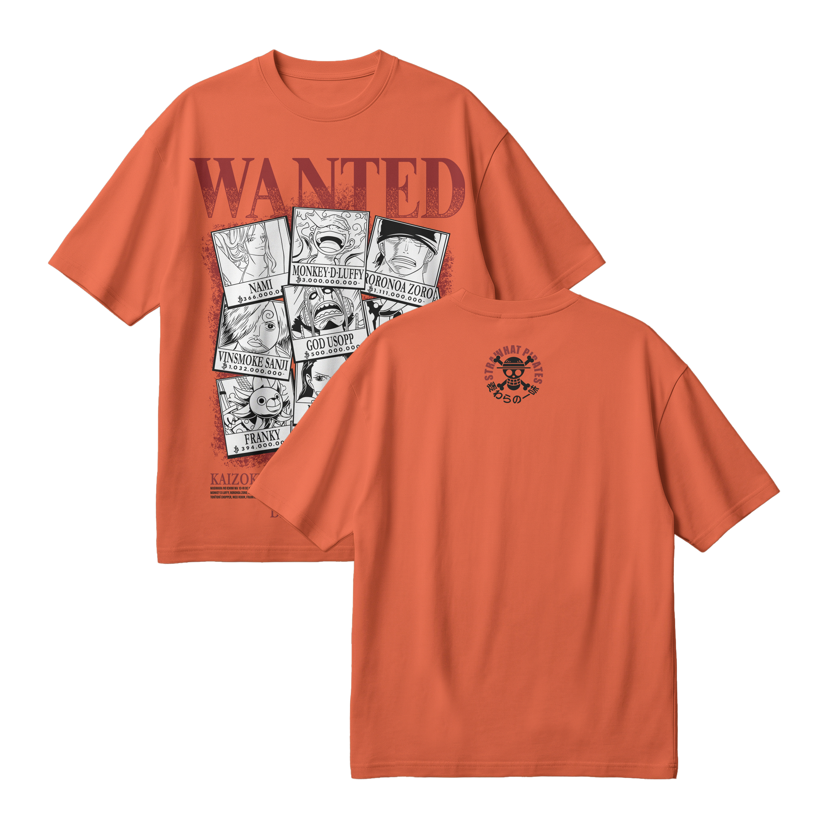 Anime One Piece Wanted Mugiwara Crew Oversized T-Shirt - RZM008