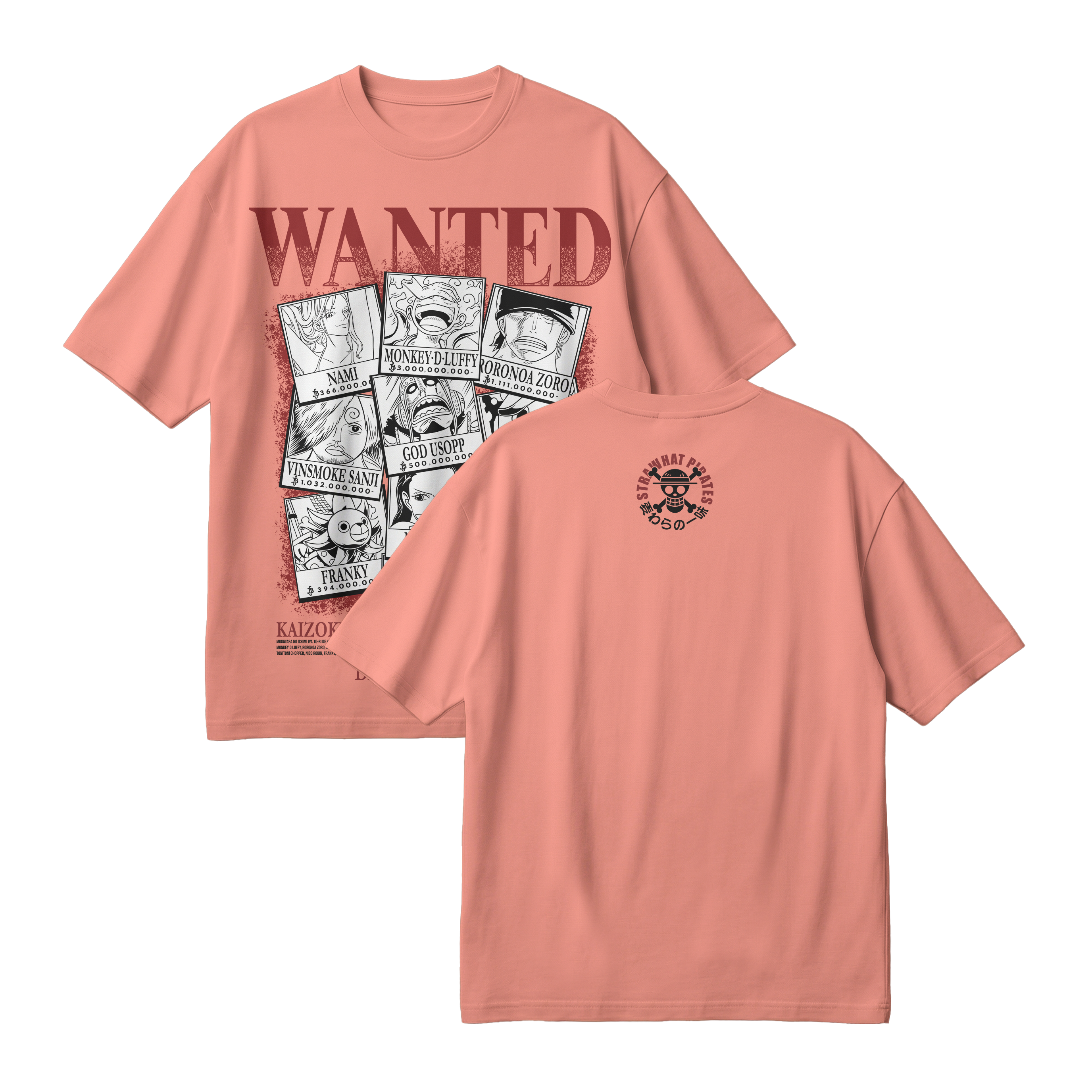 Anime One Piece Wanted Mugiwara Crew Oversized T-Shirt - RZM008