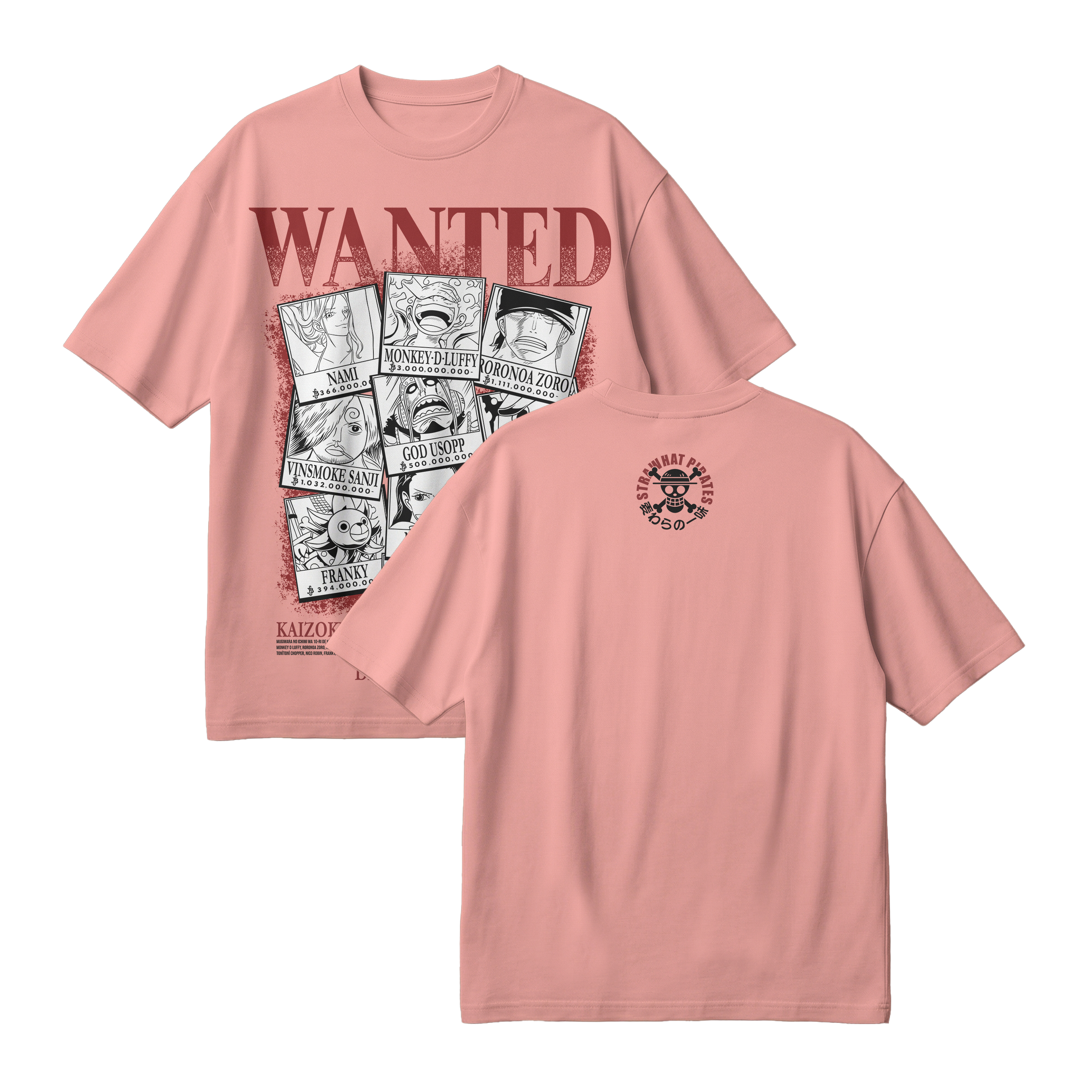 Anime One Piece Wanted Mugiwara Crew Oversized T-Shirt - RZM008