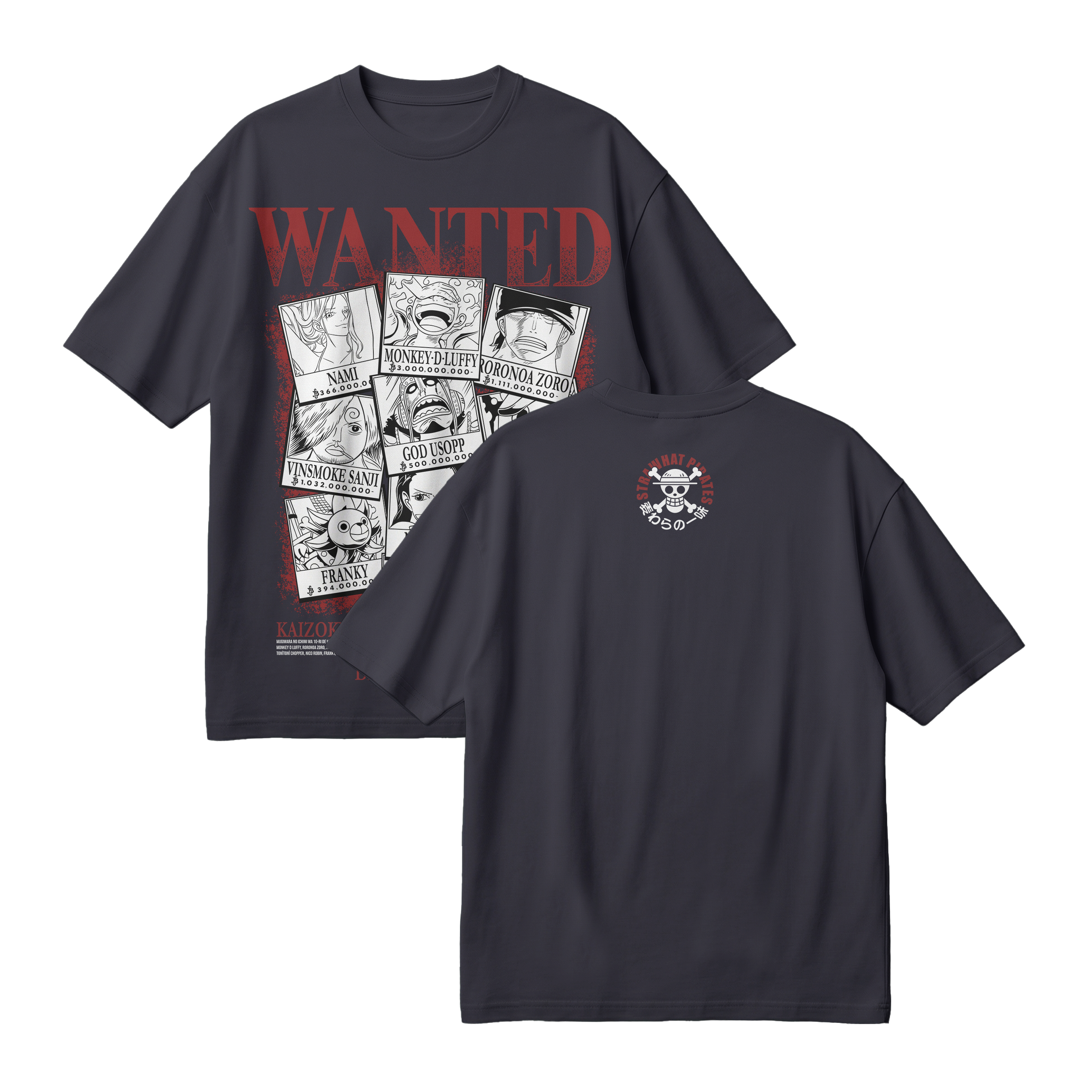 Anime One Piece Wanted Mugiwara Crew Oversized T-Shirt - RZM008