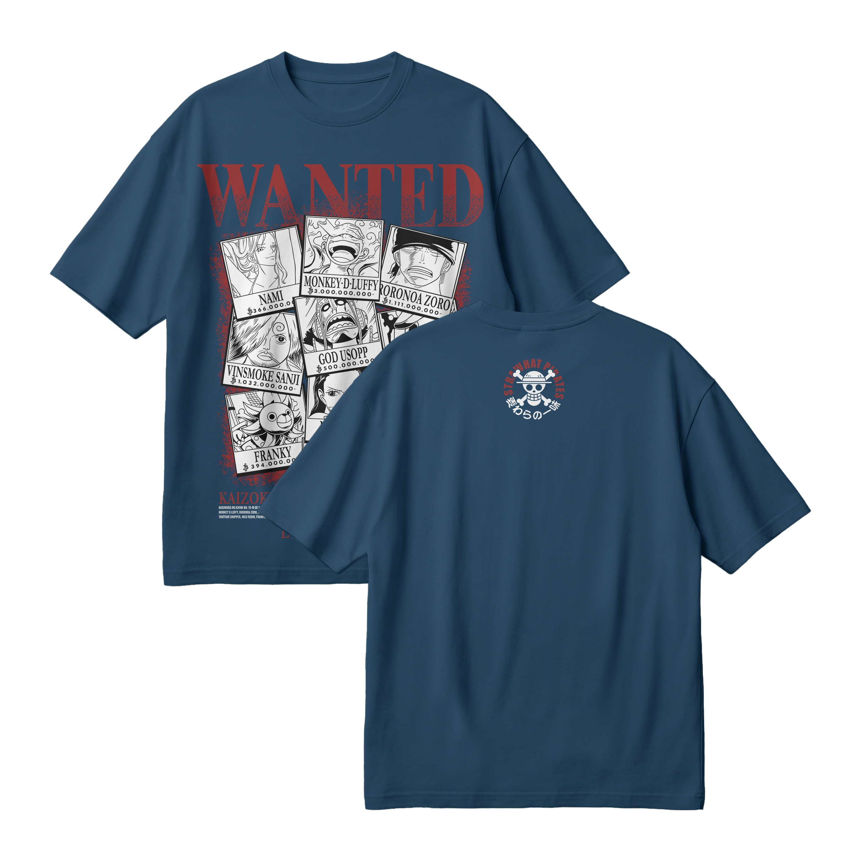 Anime One Piece Wanted Mugiwara Crew Oversized T-Shirt - RZM008