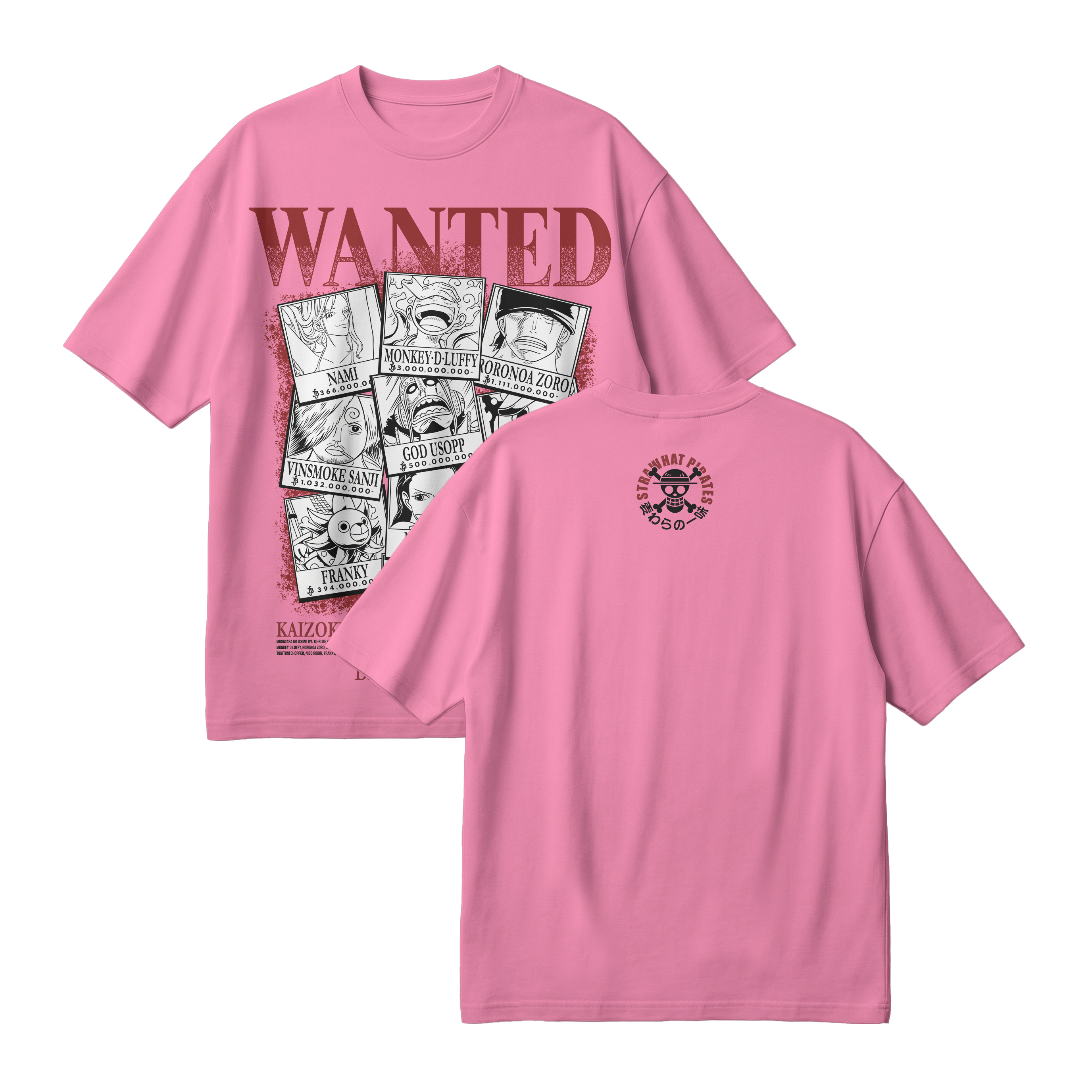Anime One Piece Wanted Mugiwara Crew Oversized T-Shirt - RZM008
