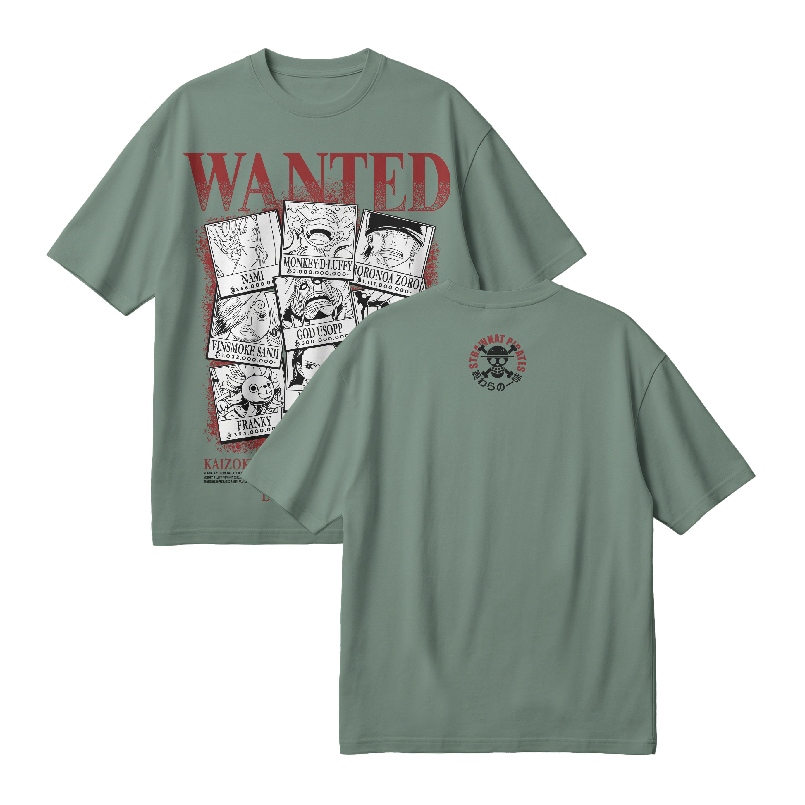 Anime One Piece Wanted Mugiwara Crew Oversized T-Shirt - RZM008